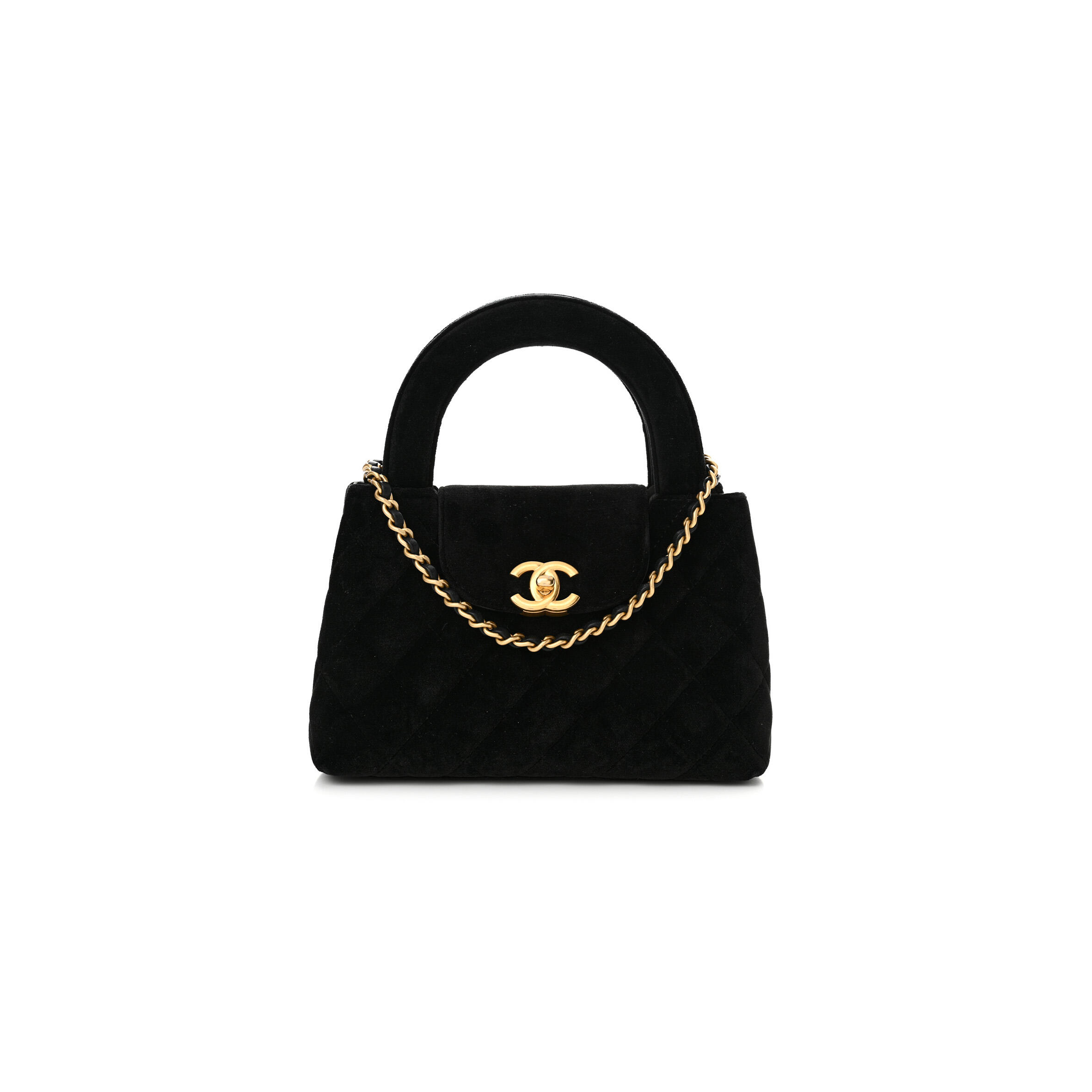 Ch**el VELVET QUILTED NANO KELLY SHOPPER BLACK 1584991 (19*13*7cm) Master Quality