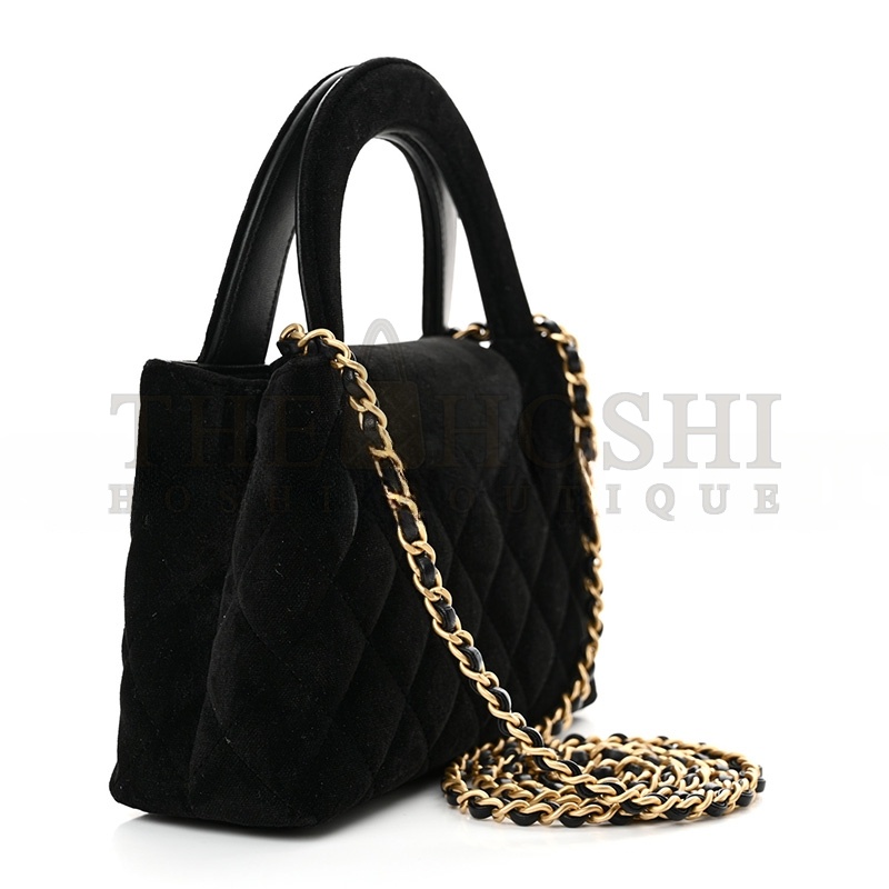 Ch**el VELVET QUILTED NANO KELLY SHOPPER BLACK 1584991 (19*13*7cm) Master Quality