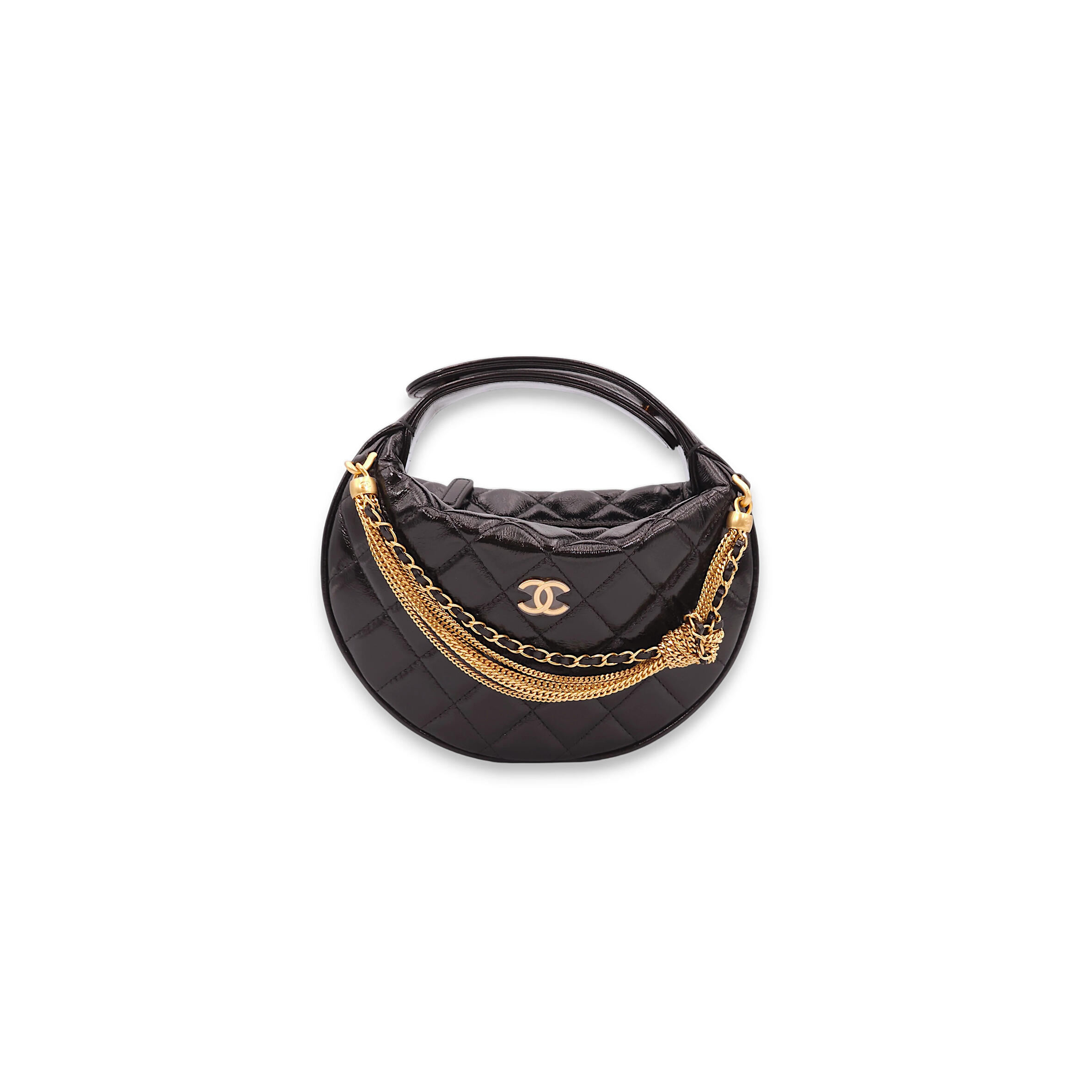 Ch**el QUILTED ROUND MINI BLACK TOP HANDLE BAG IN CALFSKIN, GOLD HARDWARE AP4058 (16*16*5.5cm) Master Quality