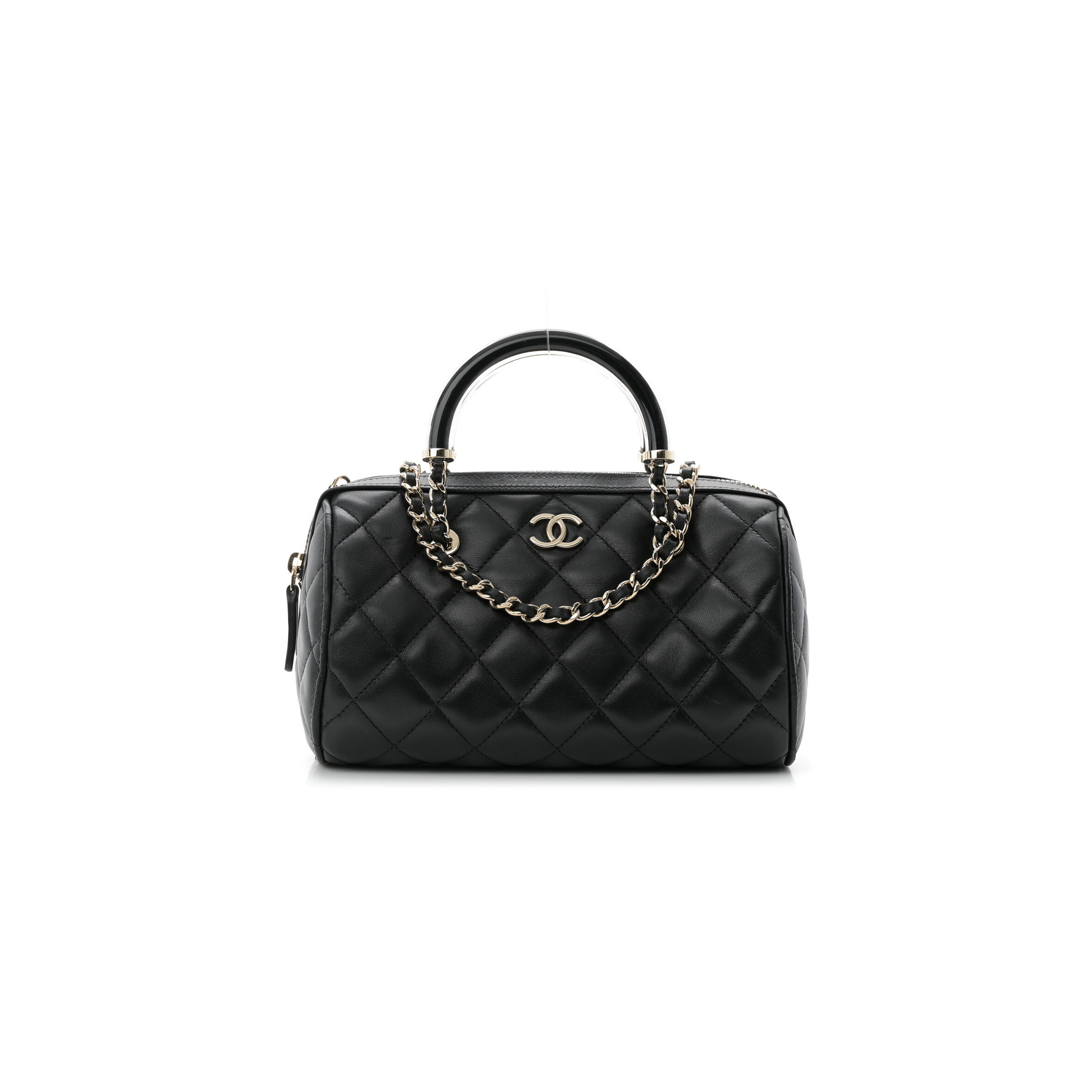 Ch**el LAMBSKIN QUILTED MINI BOWLING BAG BLACK AP4411 (18.5*11.4*4cm) Master Quality