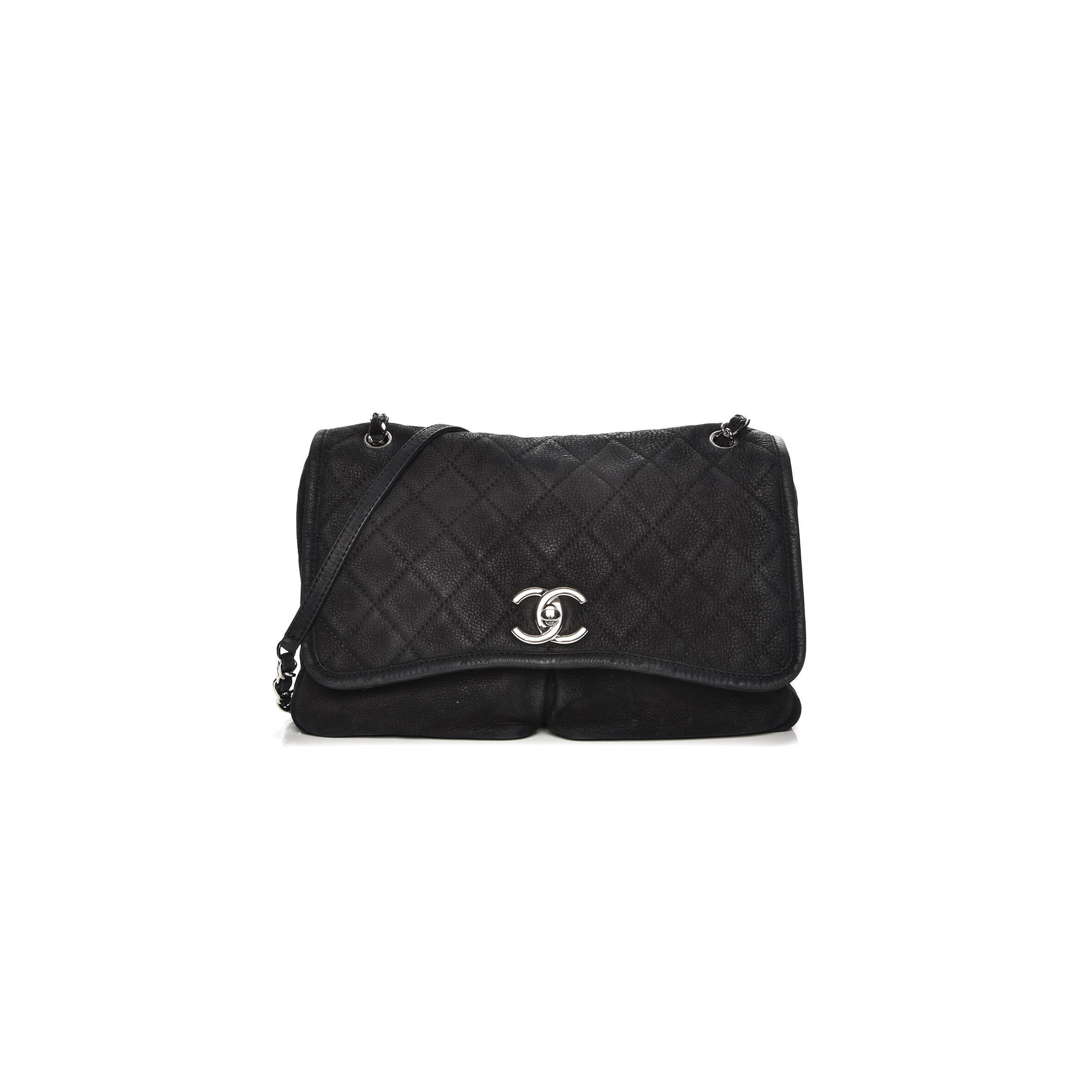 Ch**el LARGE ULTRA SOFT SUEDE CALFSKIN NATURAL BEAUTY FLAP BLACK  (33*22*9cm) Master Quality