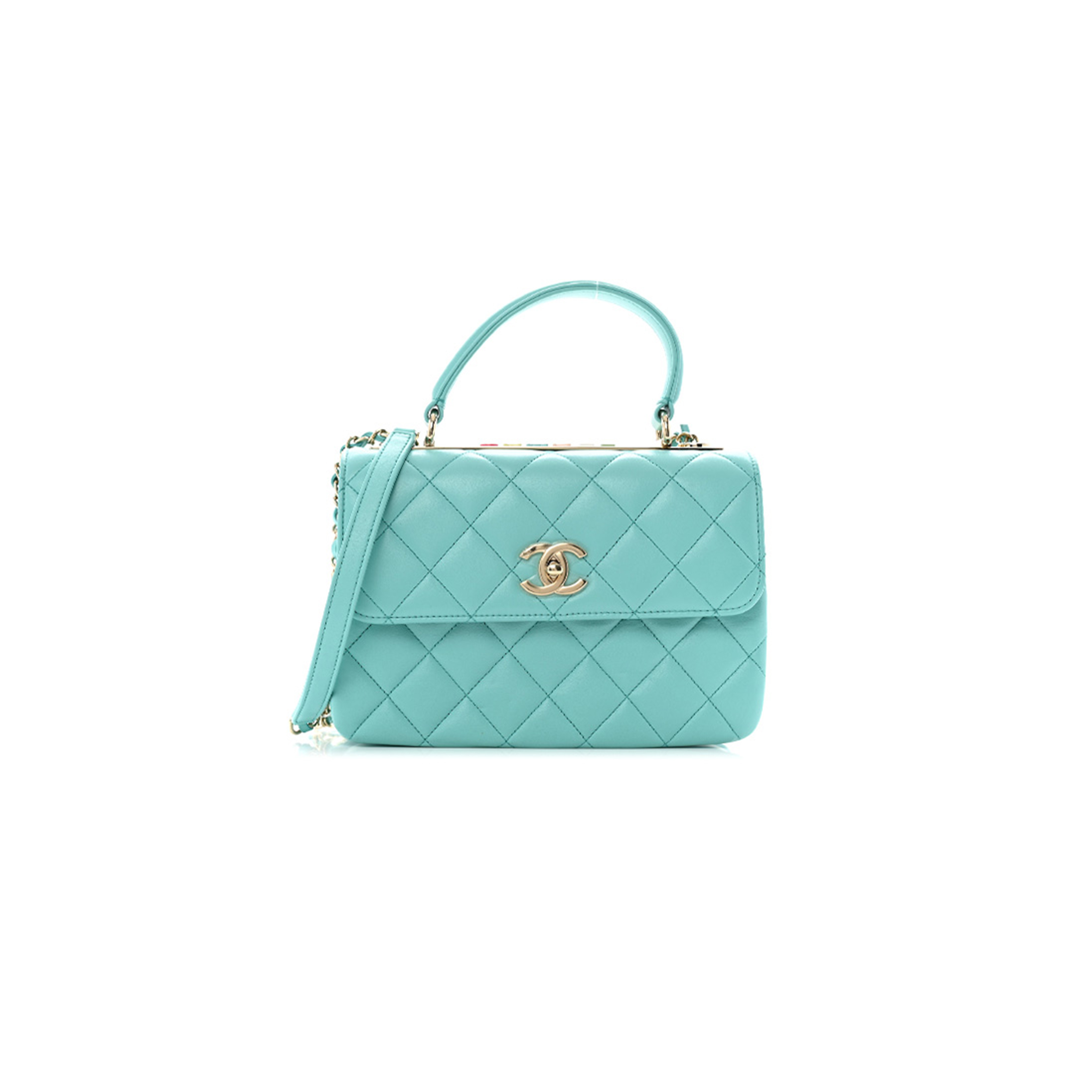 Ch**el LAMBSKIN QUILTED SMALL TRENDY CC DUAL HANDLE FLAP BAG BLUE  (25*17*9cm) Master Quality