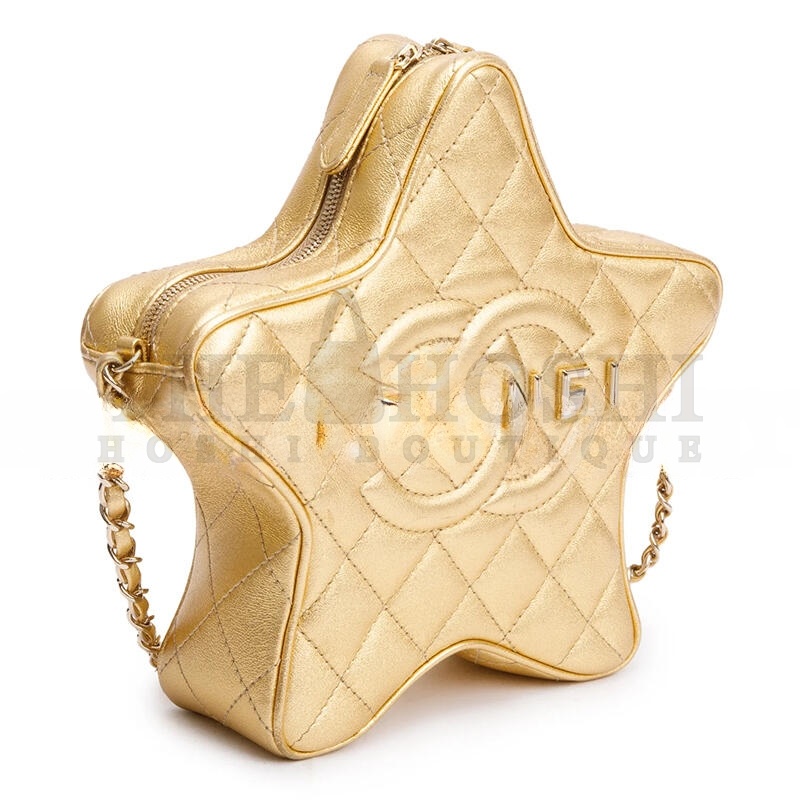 Ch**el METALLIC GOLD LEATHER WALK OF FAME STAR CROSSBODY BAG AS4579 (22.5*22.5*6cm) Master Quality