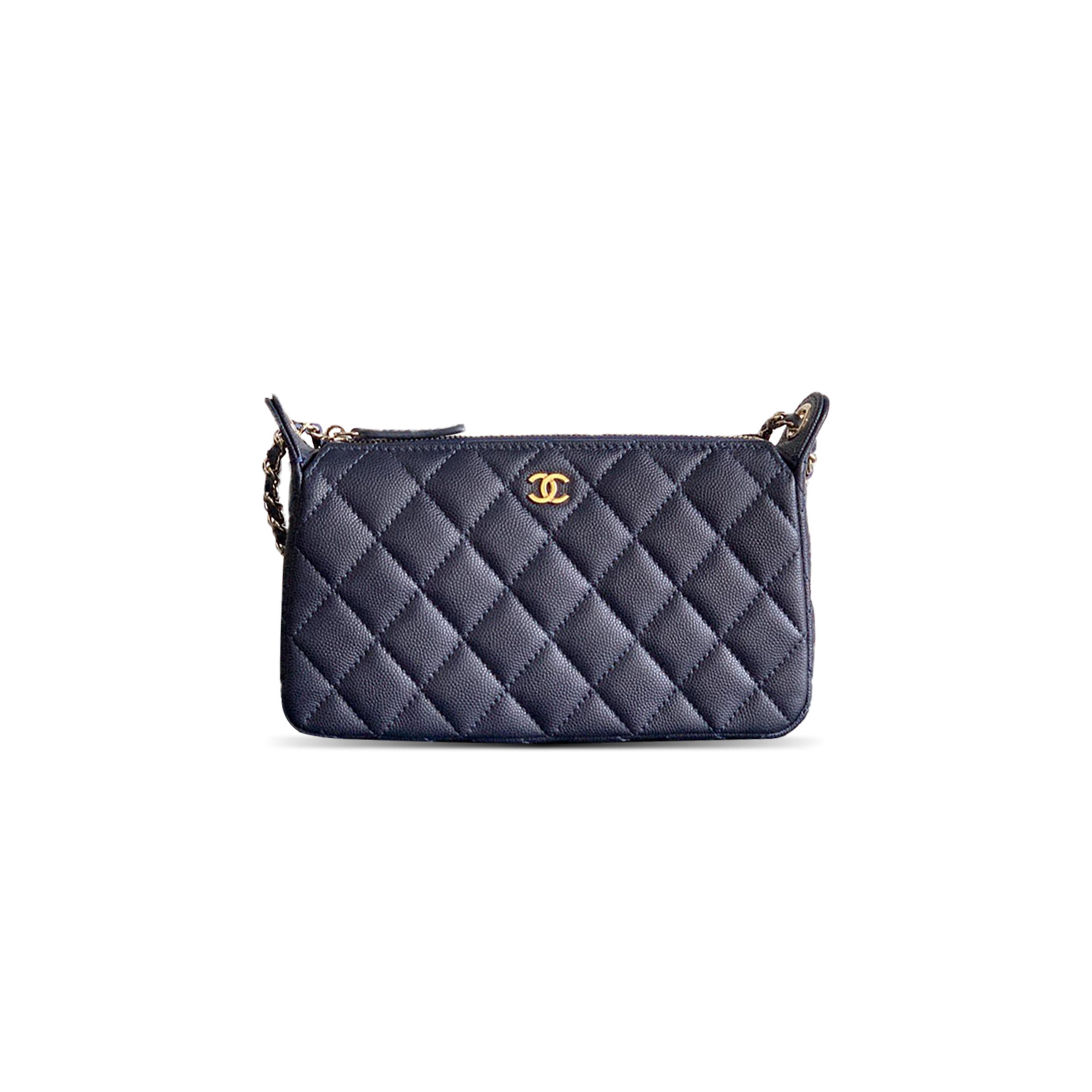 Ch**el GRAINED CALFSKIN 25B CLUTCH WITH CHAIN BAG IN NAVY BLUE (21*12*5.5.cm) Master Quality