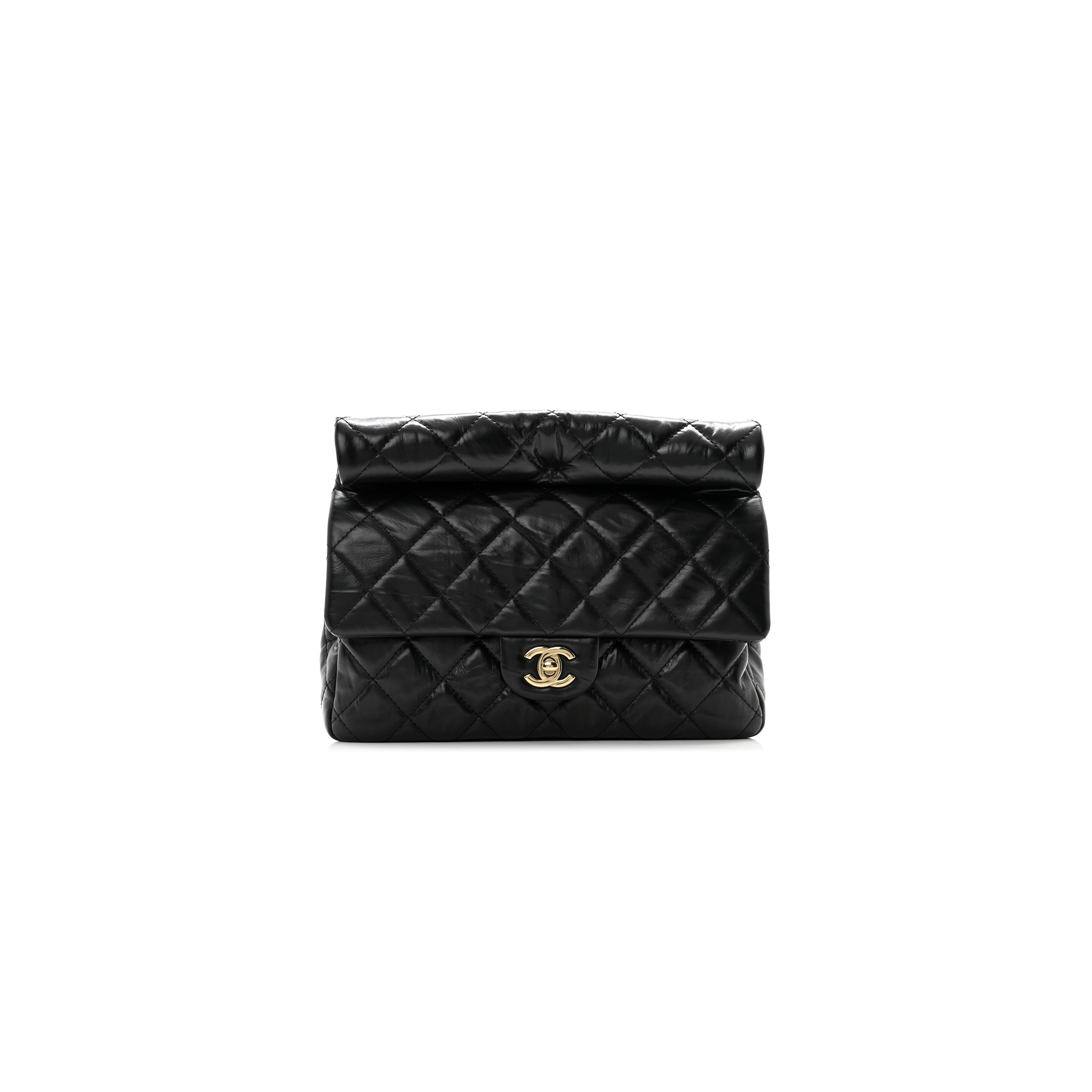 Ch**el CRUMPLED CALFSKIN QUILTED CLUTCH BLACK AS4199 (24.5*18.5*4.5cm) Master Quality