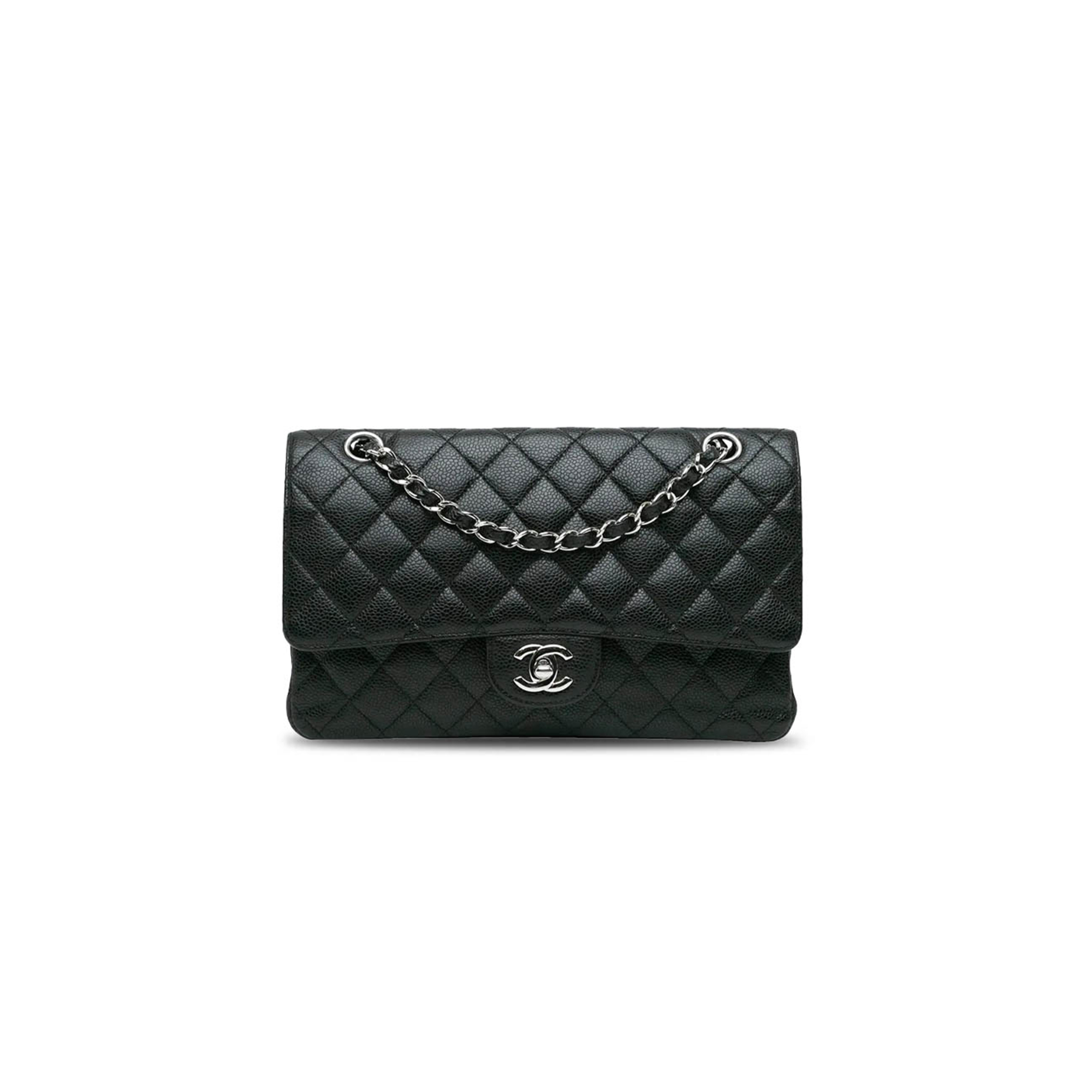 Ch**el MEDIUM CLASSIC FLAP BLACK CAVIAR SILVER HARDWARE  (25.5*16*7.5cm) Master Quality