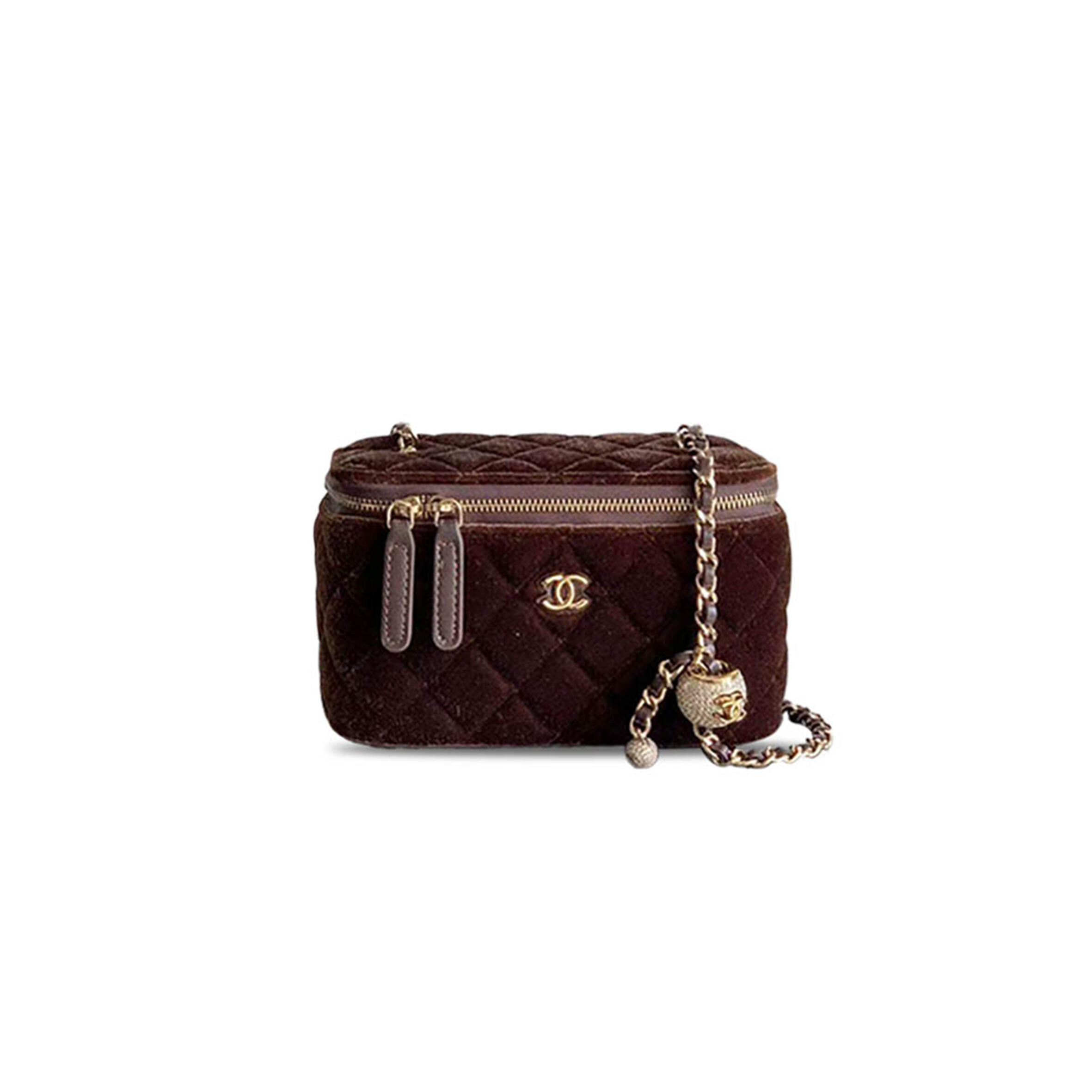 Ch**el SMALL CRYSTAL PEARL CRUSH VANITY CASE FONCE LIGHT GOLD HARDWARE  (16*10*8cm) Master Quality