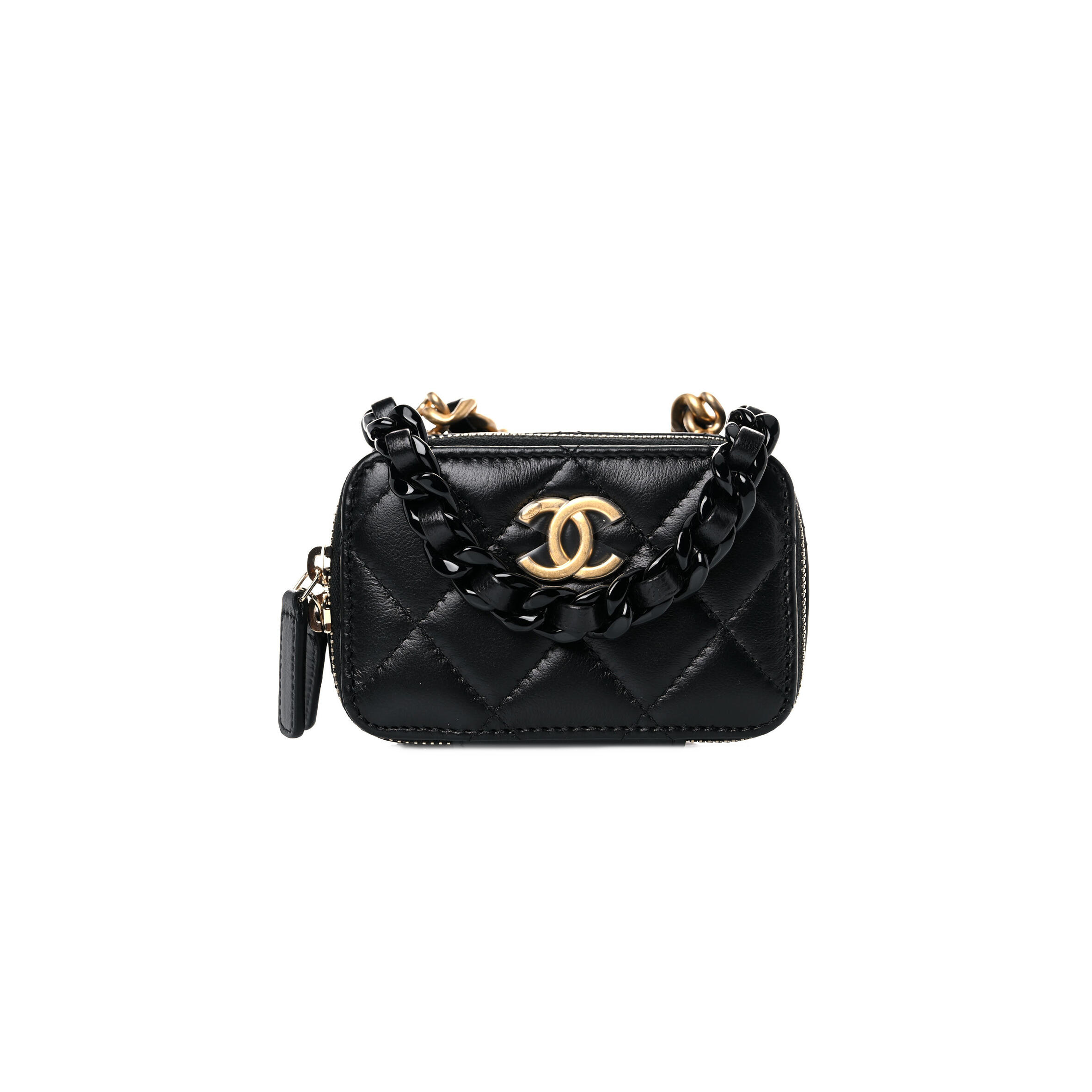 Ch**el QUILTED MINI LACQUERED CHAIN CLUTCH BLACK AP2738 B07995 94305 (10.5*7*4.5cm) Master Quality