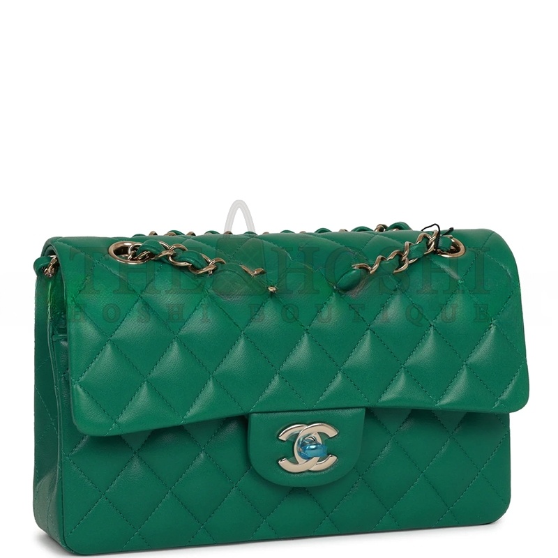 Ch**el SMALL CLASSIC DOUBLE FLAP BAG GREEN LAMBSKIN LIGHT GOLD HARDWARE 5961425 (23*13*6cm) Master Quality