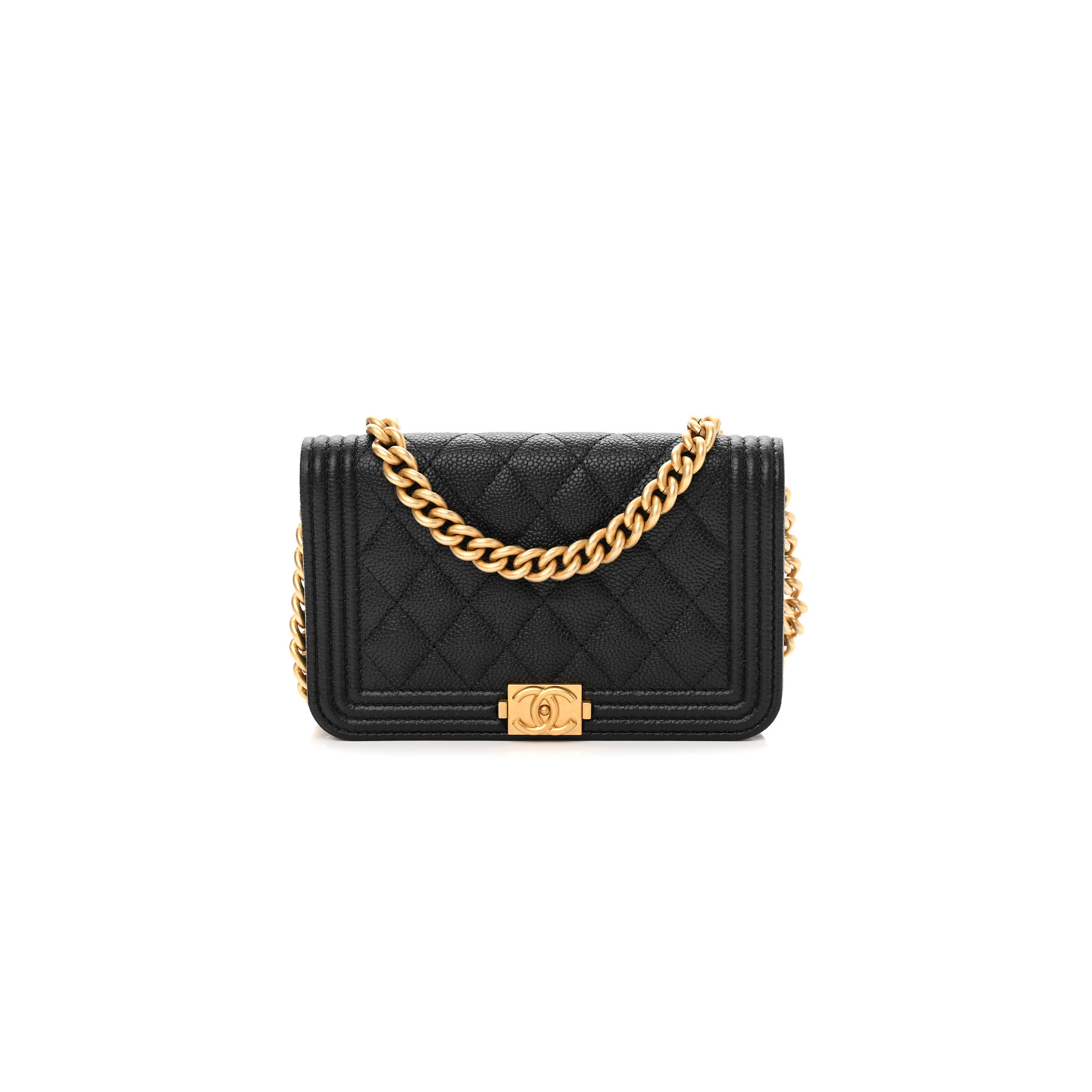 Ch**el CAVIAR QUILTED BOY CLUTCH WITH CHAIN BLACK AP2205 (15*10*3.5cm) Master Quality
