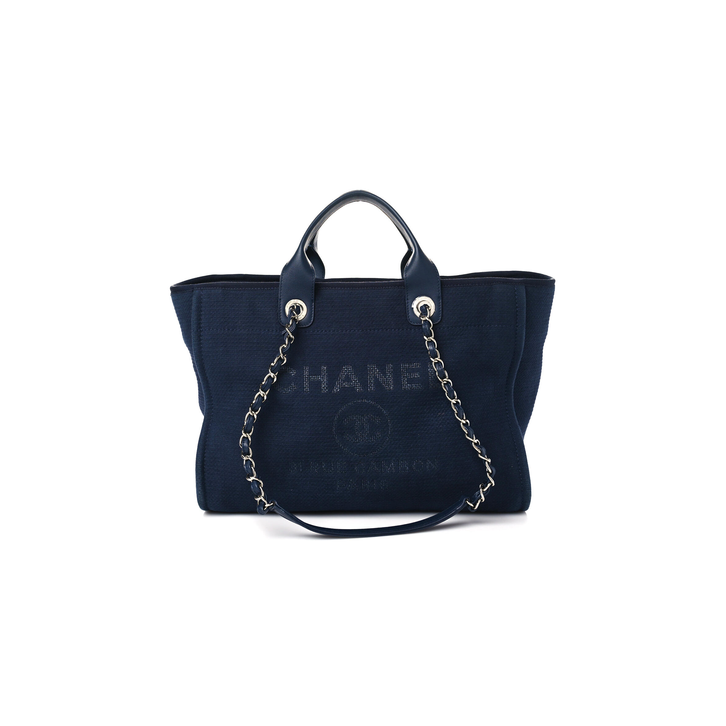 Ch**el MIXED FIBERS CALFSKIN MEDIUM DEAUVILLE TOTE NAVY BLUE 1142532 (39*29*20cm) Master Quality