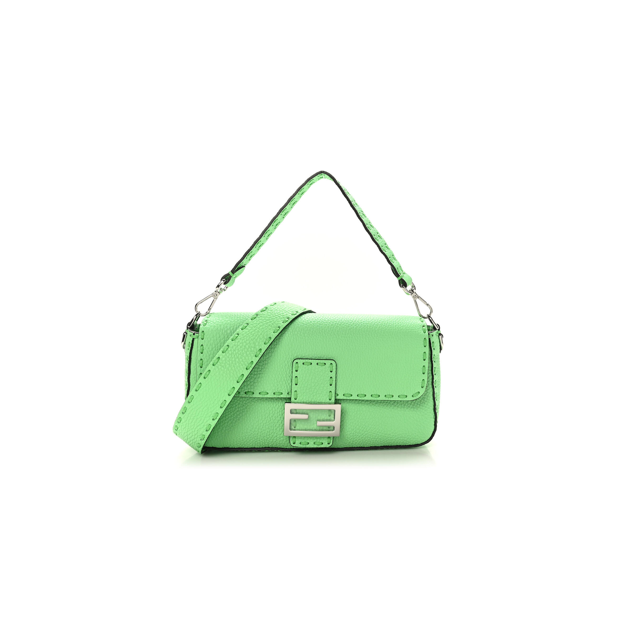 F**di CUOIO ROMA SELLERISSIMA NAPPA SINTETICA TAPE STITCH BAGUETTE EDAMAME (27*15*6cm) Master Quality