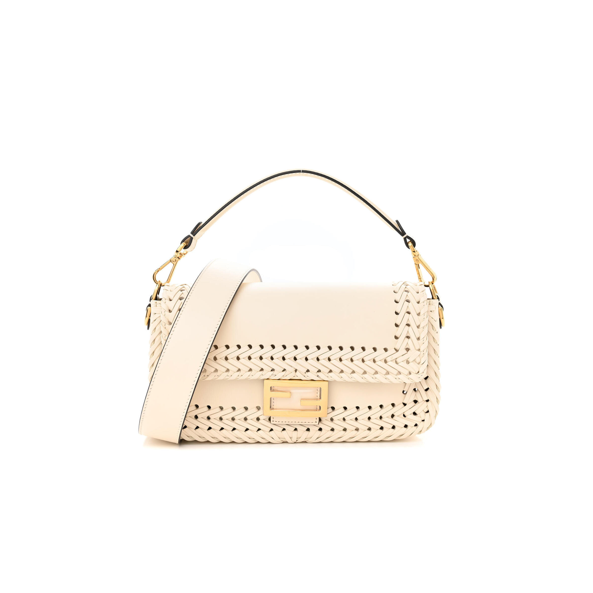 F**di VITELLO KING CEYLON WOVEN BAGUETTE WHITE ICE  (29*15*7cm) Master Quality