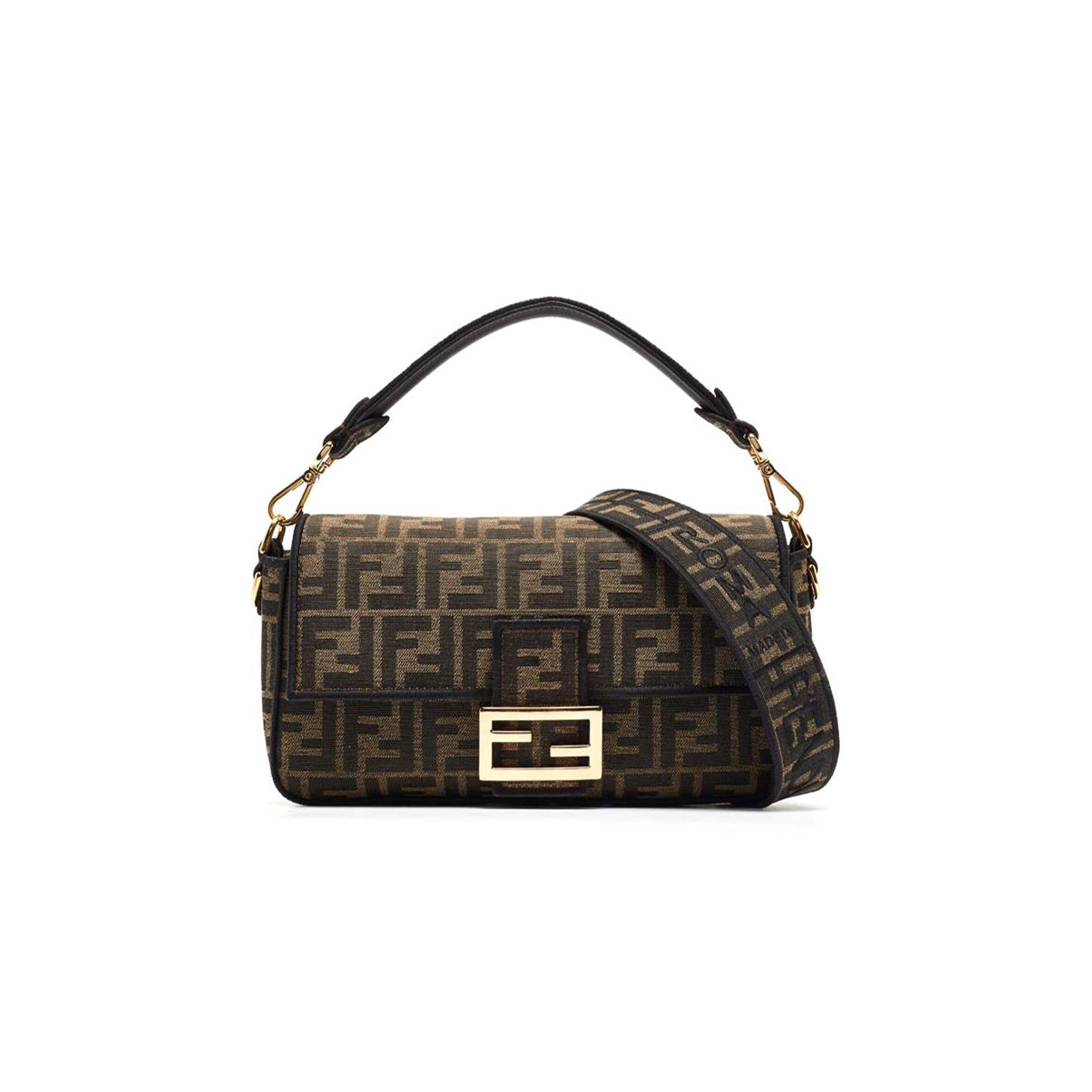 F**di TOBACCO ZUCCA JACQUARD CANVAS MEDIUM BAGUETTE BAG (27*15*6cm) Master Quality