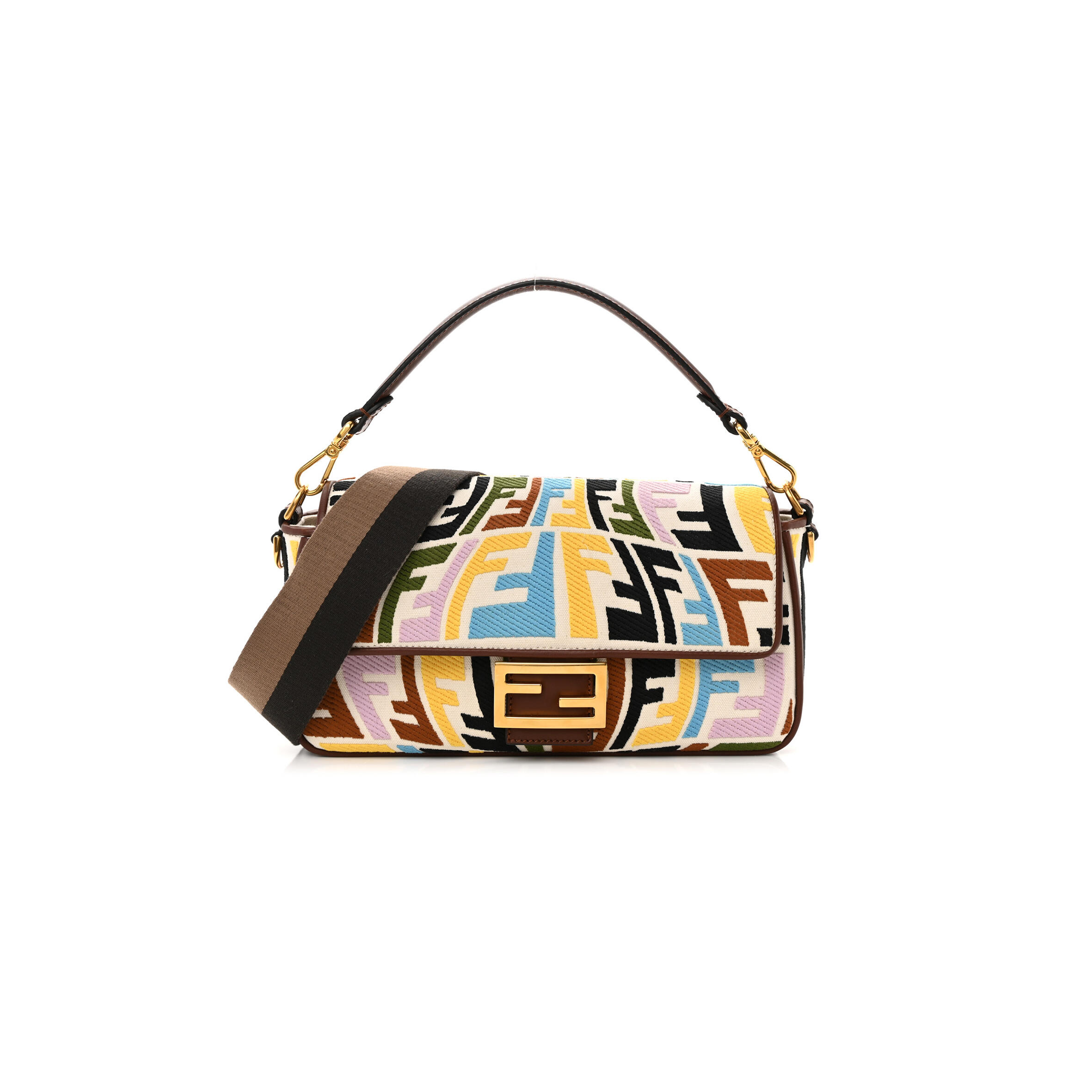 F**di X SARA COLEMAN MULTICOLOR FF FISH EYE EMBROIDERED BAGUETTE BAG (28*14*6cm) Master Quality