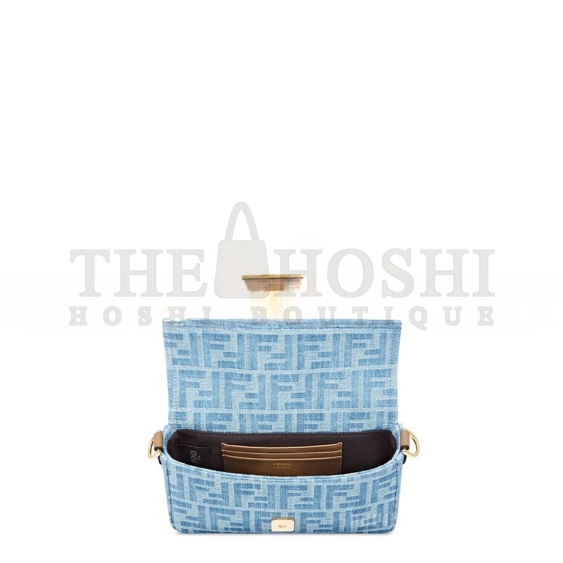 F**di BAGUETTE MINI BAG LIGHT BLUE FF DENIM HANDBAG 8BS017AS3FF1PLM (19.5*11*5cm) Master Quality