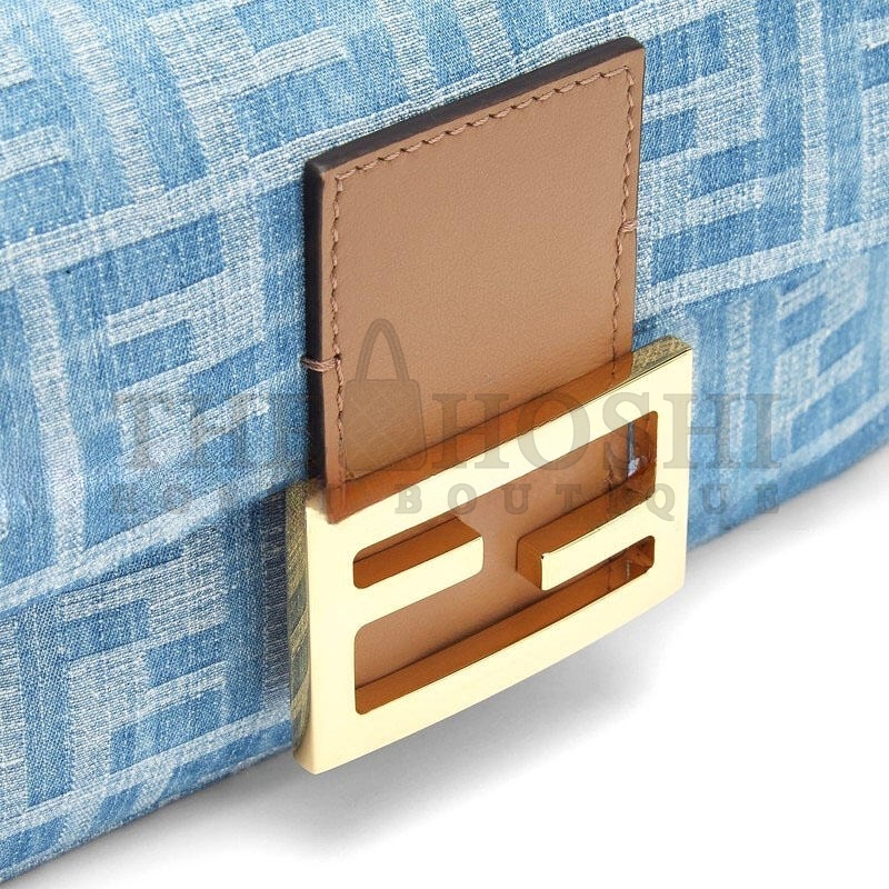 F**di BAGUETTE MINI BAG LIGHT BLUE FF DENIM HANDBAG 8BS017AS3FF1PLM (19.5*11*5cm) Master Quality