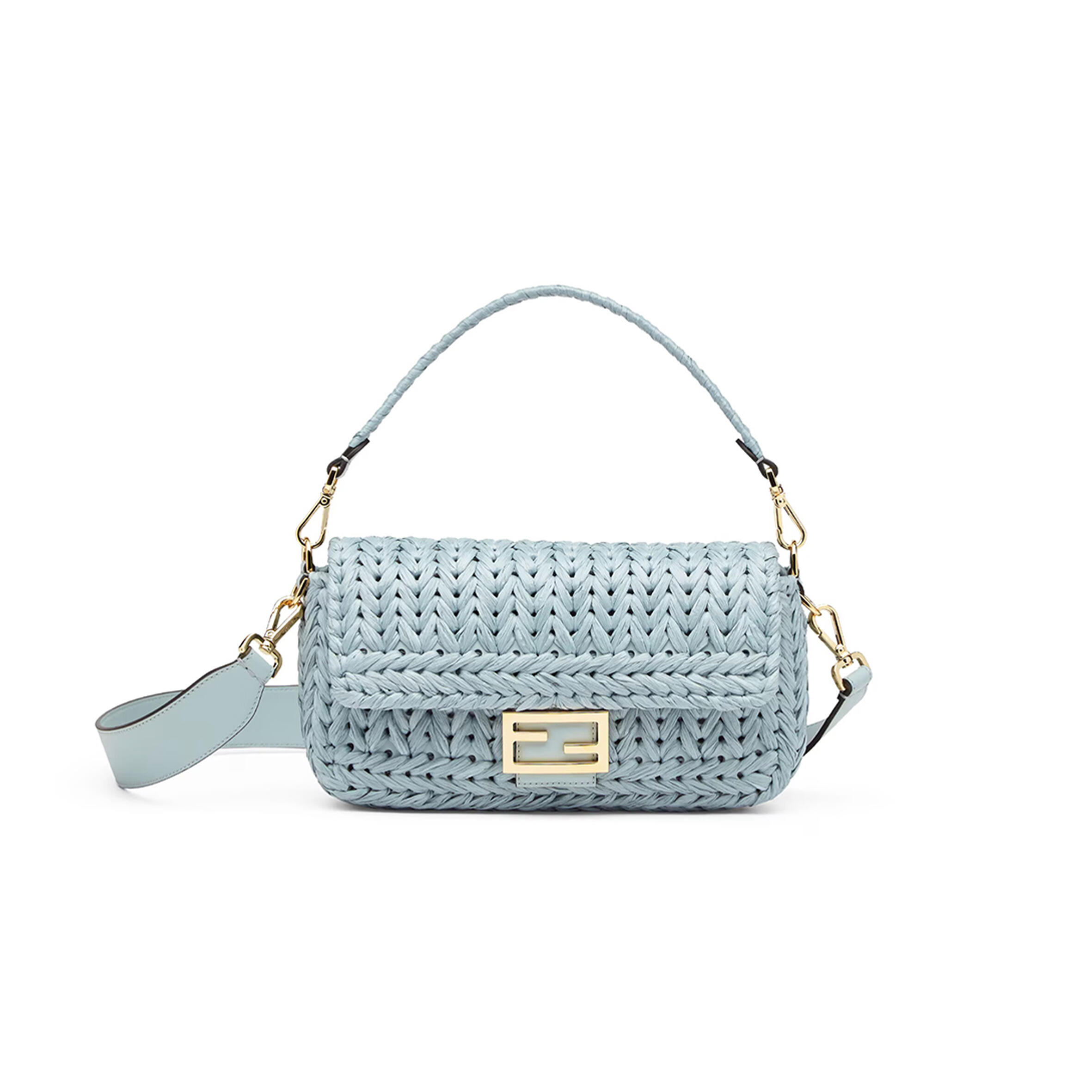 F**di BAGUETTE LEATHER LIGHT BLUE 8BR600ARNGF1NPU (27*15*6cm) Master Quality