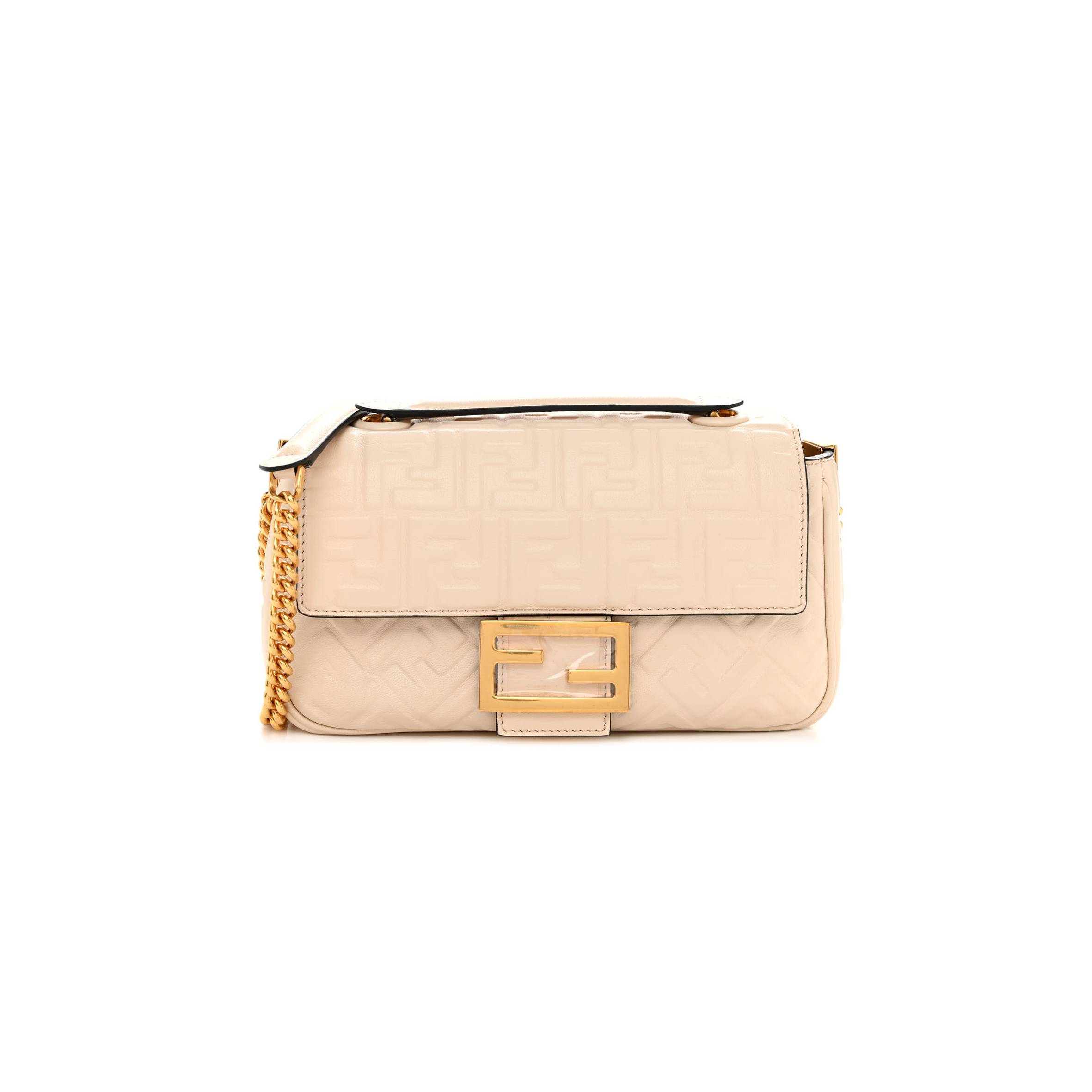 F**di NAPPA SMALL FF EMBOSSED MIDI CHAIN BAGUETTE WHITE (23*13*6cm) Master Quality