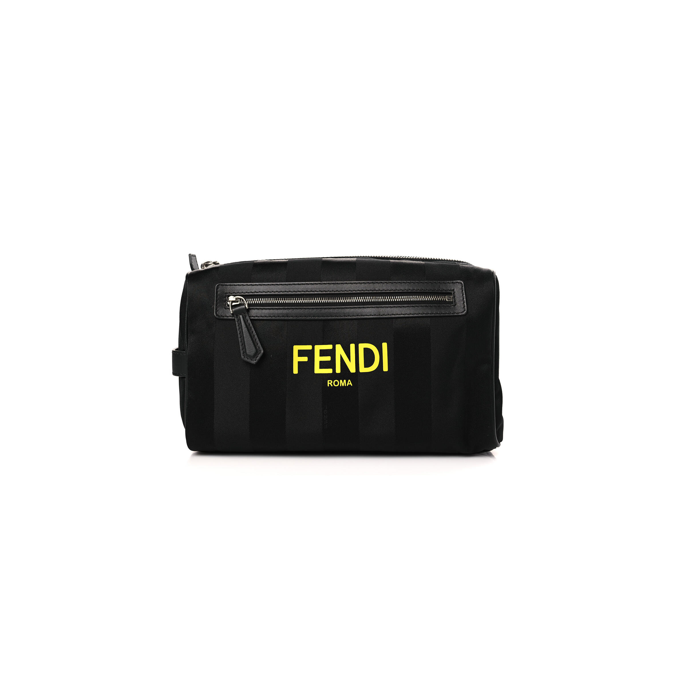F**di RECYCLED NYLON VITELLO GRACE LIGHT PEQUIN LOGO TRAVEL POUCH BLACK SUNFLOWER (25*13*11cm) Master Quality