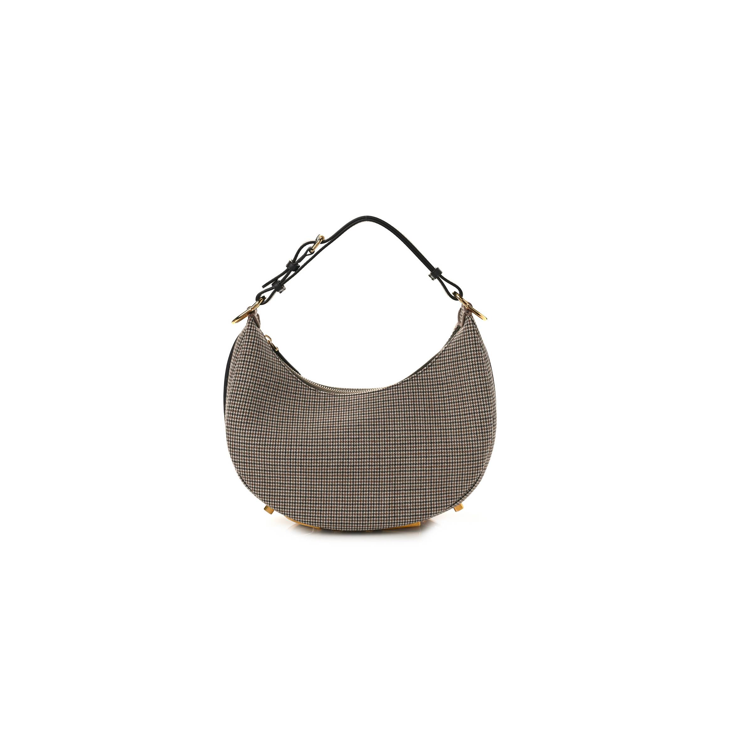 F**di WOOL VITELLO GRACE SMALL HOUNDSTOOTH SMALL F**diGRAPHY HOBO BAG BEIGE MORO (28*21*8cm) Master Quality