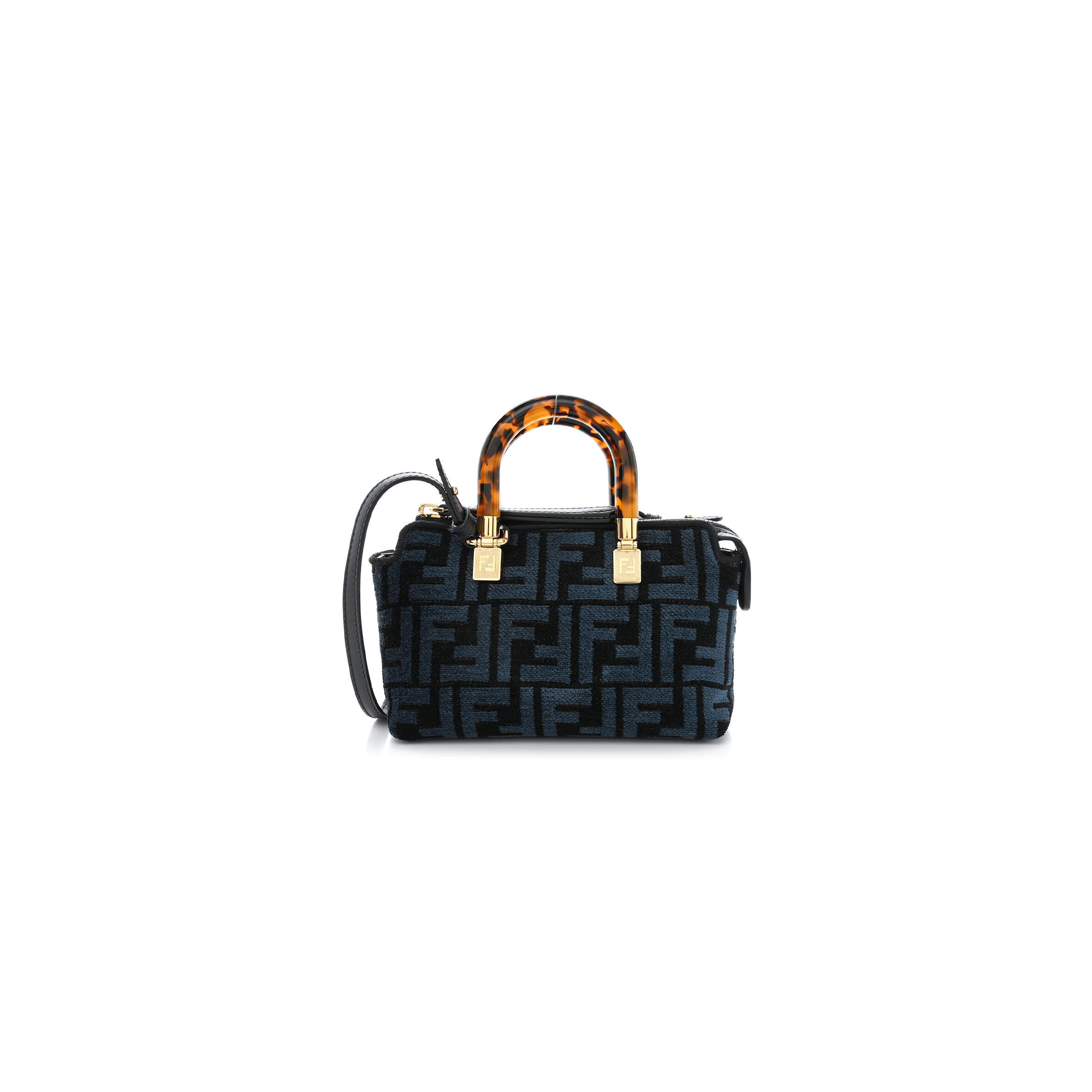 F**di CHENILLE VITELLO KING PLEXIGLASS FF MINI BY THE WAY TOP HANDLE BOSTON BAG BLUE BLACK (17*11*8cm) Master Quality