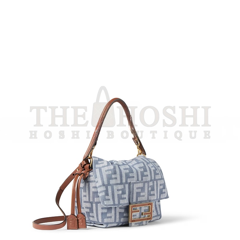 F**di MAMMA BAGUETTE SMALL BLUE DENIM-EFFECT FF JACQUARD MINI-BAG 8BS105AV5WF1SXQ (16*13*10cm) Master Quality