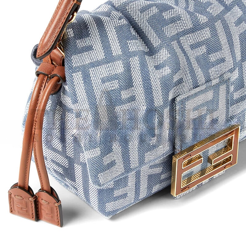 F**di MAMMA BAGUETTE SMALL BLUE DENIM-EFFECT FF JACQUARD MINI-BAG 8BS105AV5WF1SXQ (16*13*10cm) Master Quality