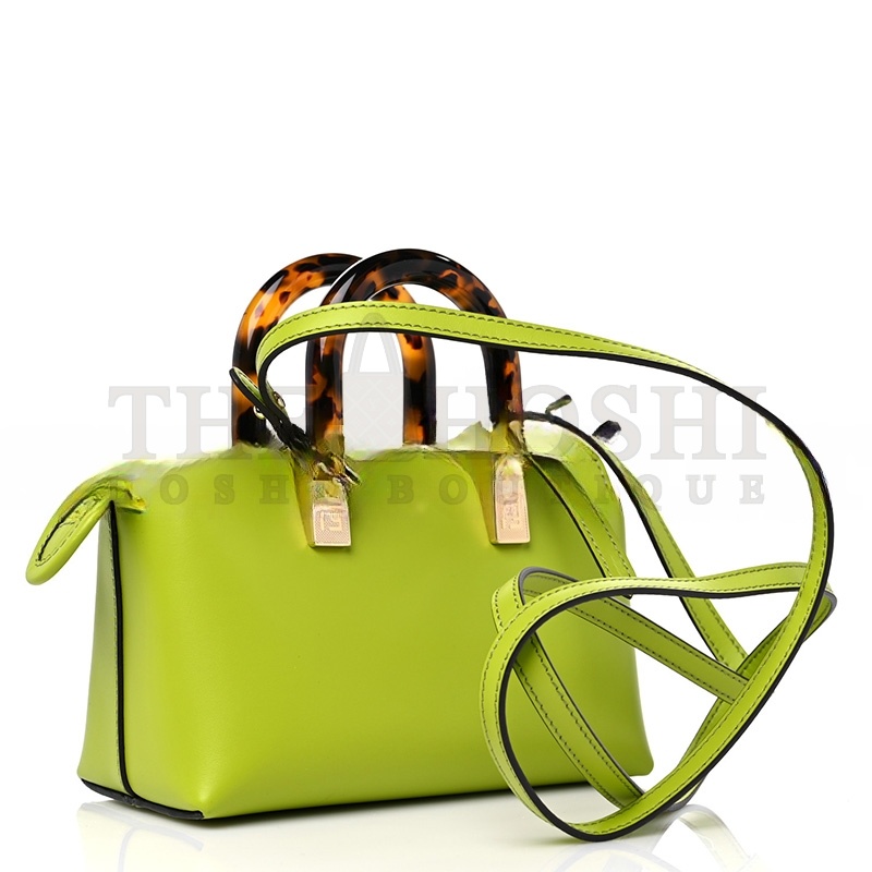 F**di VITELLO KING PLEXIGLASS LOGO EMBOSSED MINI BY THE WAY TOP HANDLE BOSTON BAG WASABI (20*12*9cm) Master Quality