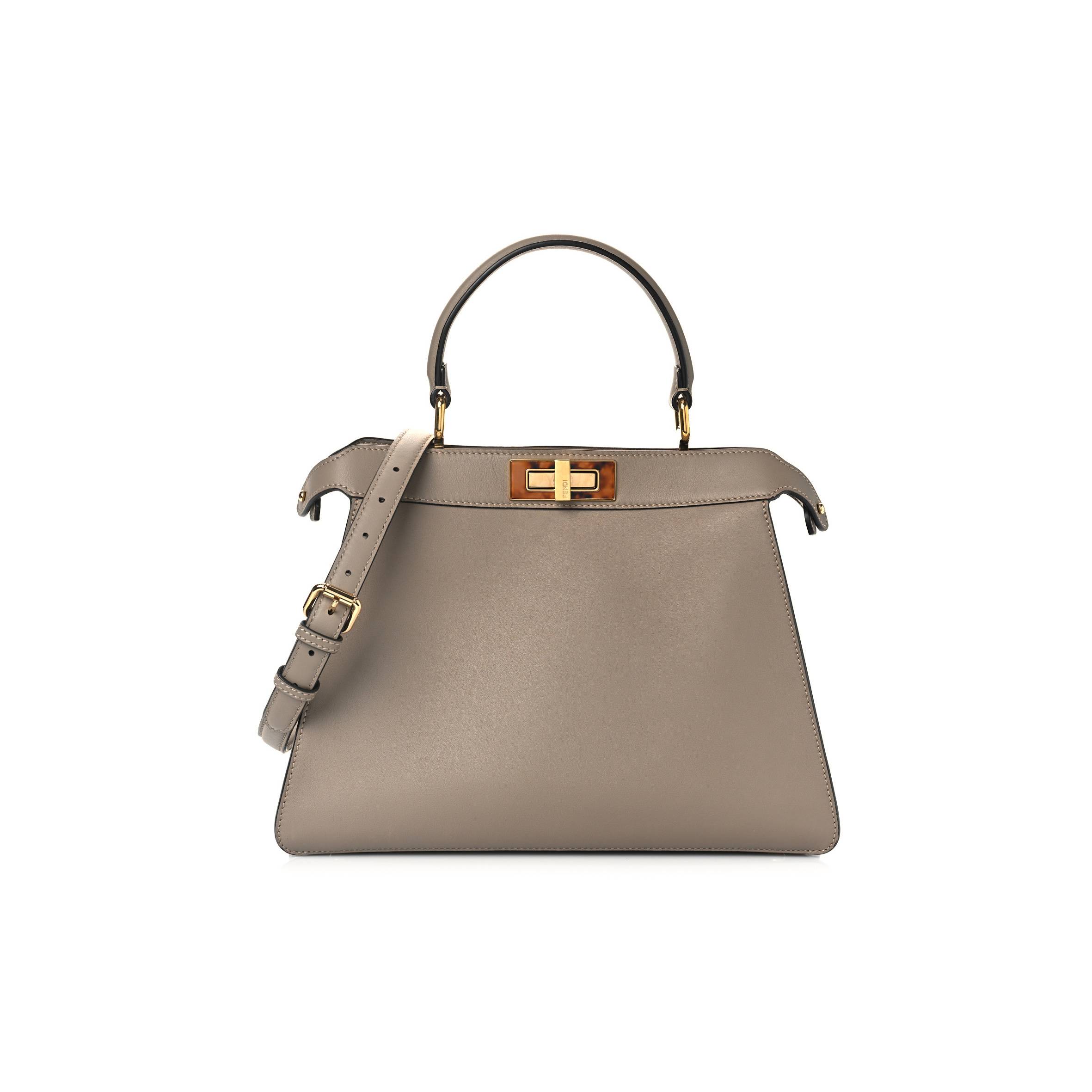 F**di VITELLO SETA SHINY NAPPA PLEXIGLASS MEDIUM PEEKABOO I SEE U SATCHEL TORTORA (33*25*12cm) Master Quality