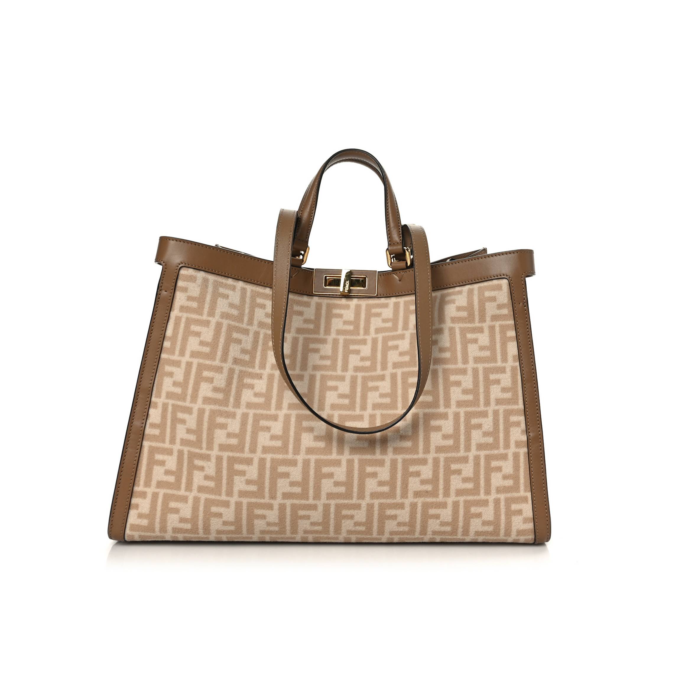 F**di WOOL VITELLO KING SETA FF 1974 MEDIUM PEEKABOO X-TOTE BEIGE CAMMELLO SAND (41*29*15cm) Master Quality