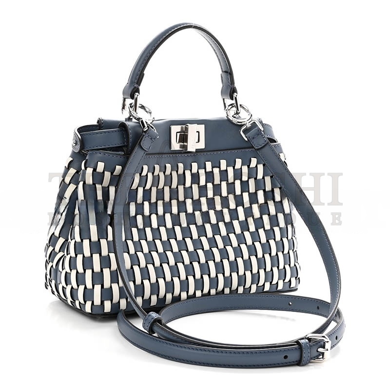 F**di CALFSKIN WOVEN MINI PEEKABOO ICONIC SATCHEL MIRTO WHITE ICE (24*18.5*10.5cm) Master Quality