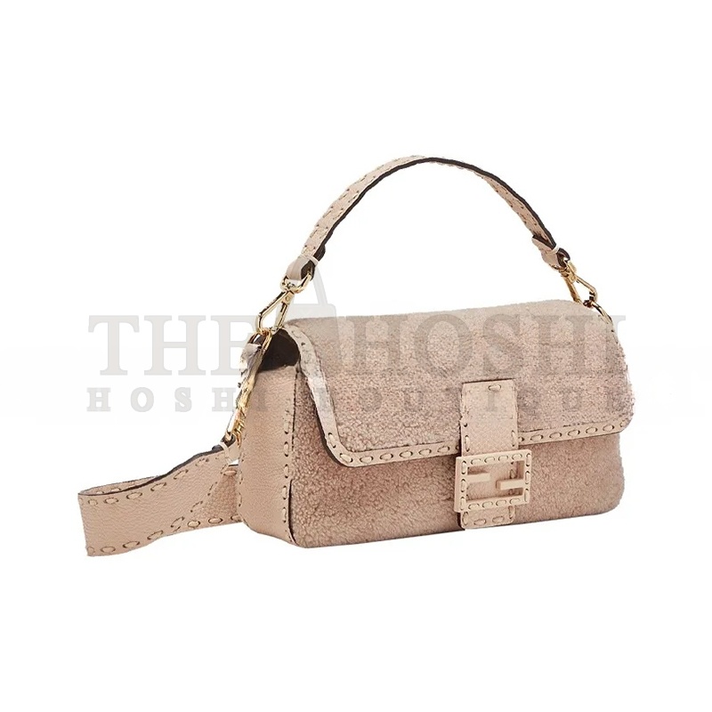 F**di BAGUETTE NM BAG SHEARLING WITH STITCHED LEATHER MEDIUM PINK 8BR600AH96F1F7N (27*15*6cm) Master Quality