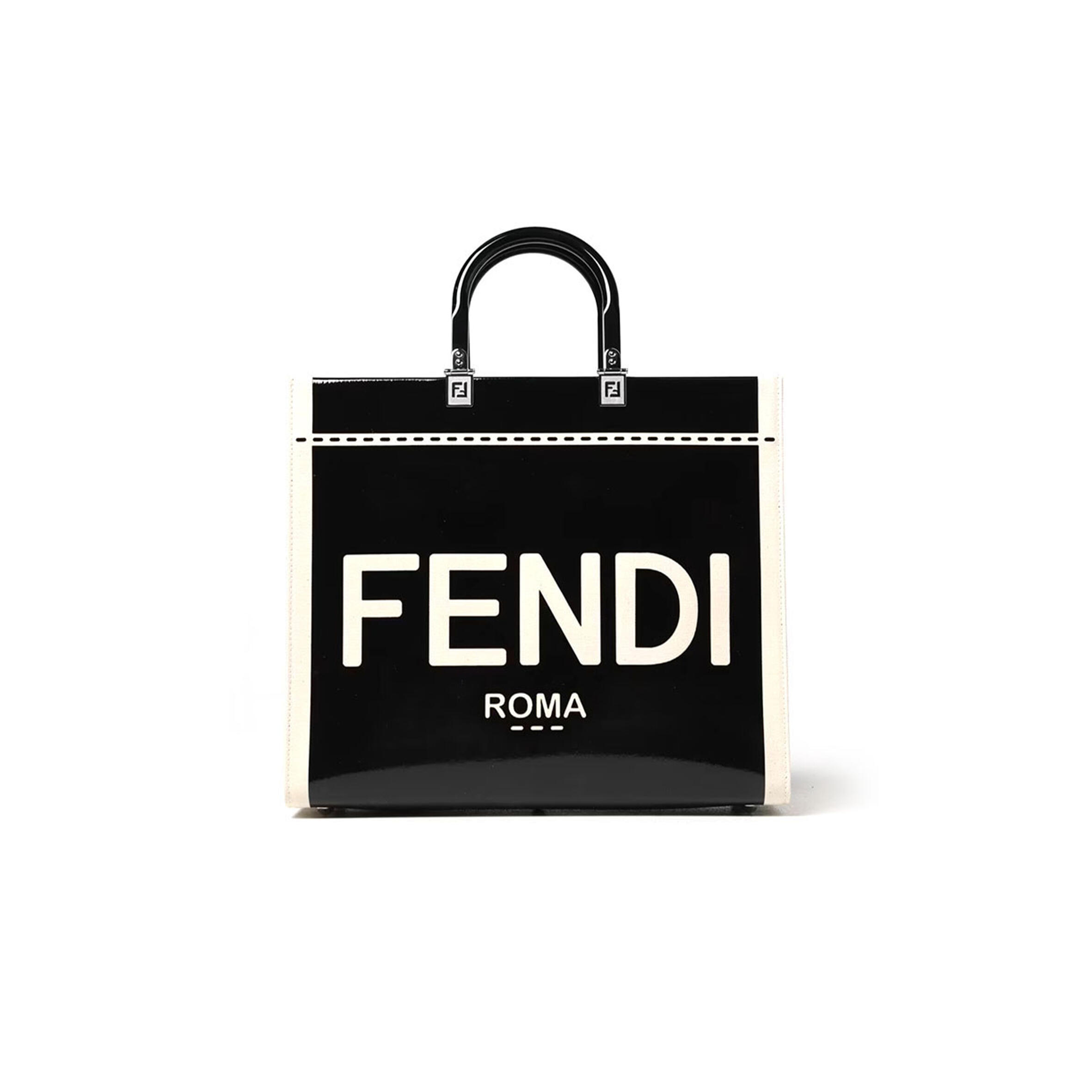 F**di SUNSHINE BAG IN CANVAS AND PATENT LEATHER (35*31*17cm) Master Quality