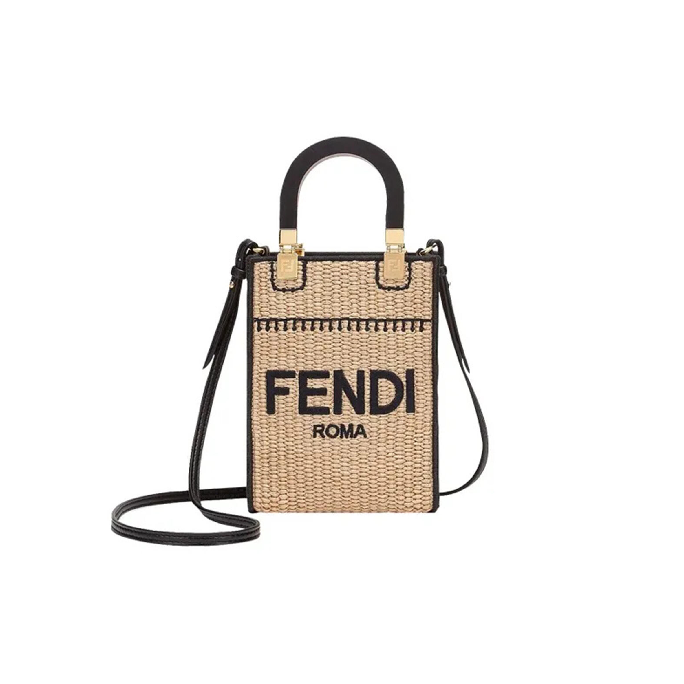 F**di SUNSHINE MINI STRAW &amp; LEATHER TOTE 8BS051AFQPF0VPJ (18*13*6cm) Master Quality