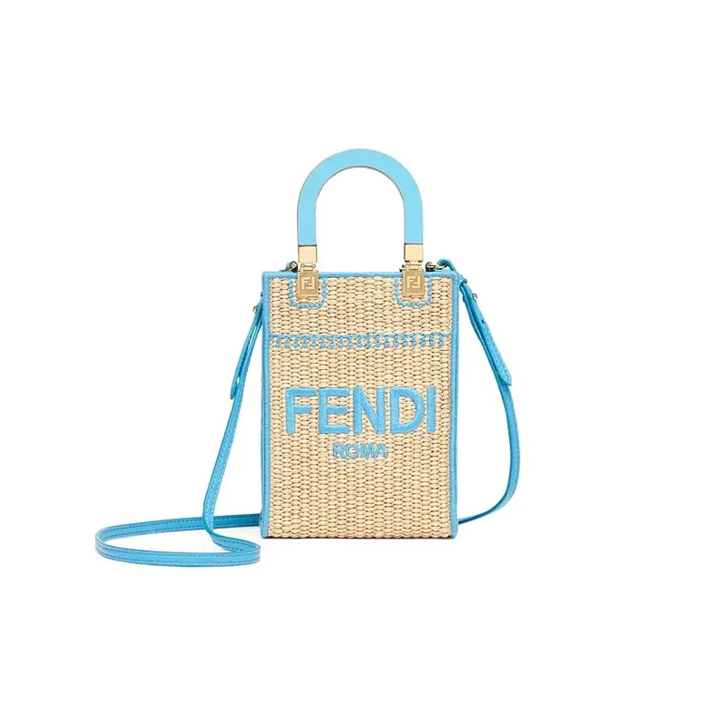 F**di SUNSHINE MINI STRAW &amp; LEATHER TOTE 8BS051AFQPF1ELX (18*13*6cm) Master Quality