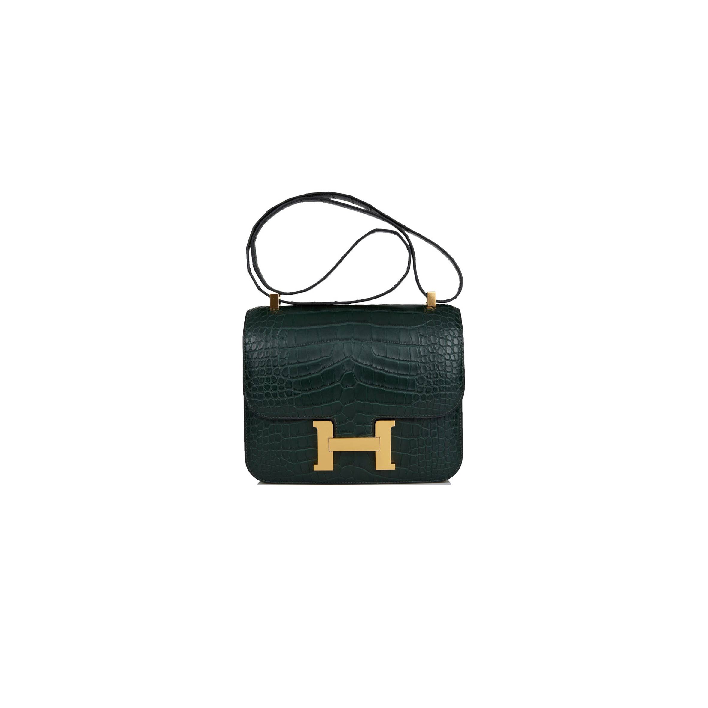 H**me5 MASTER CONSTANCE 24 VERT FONCE MATTE ALLIGATOR GOLD HARDWARE (24cm) Master Quality