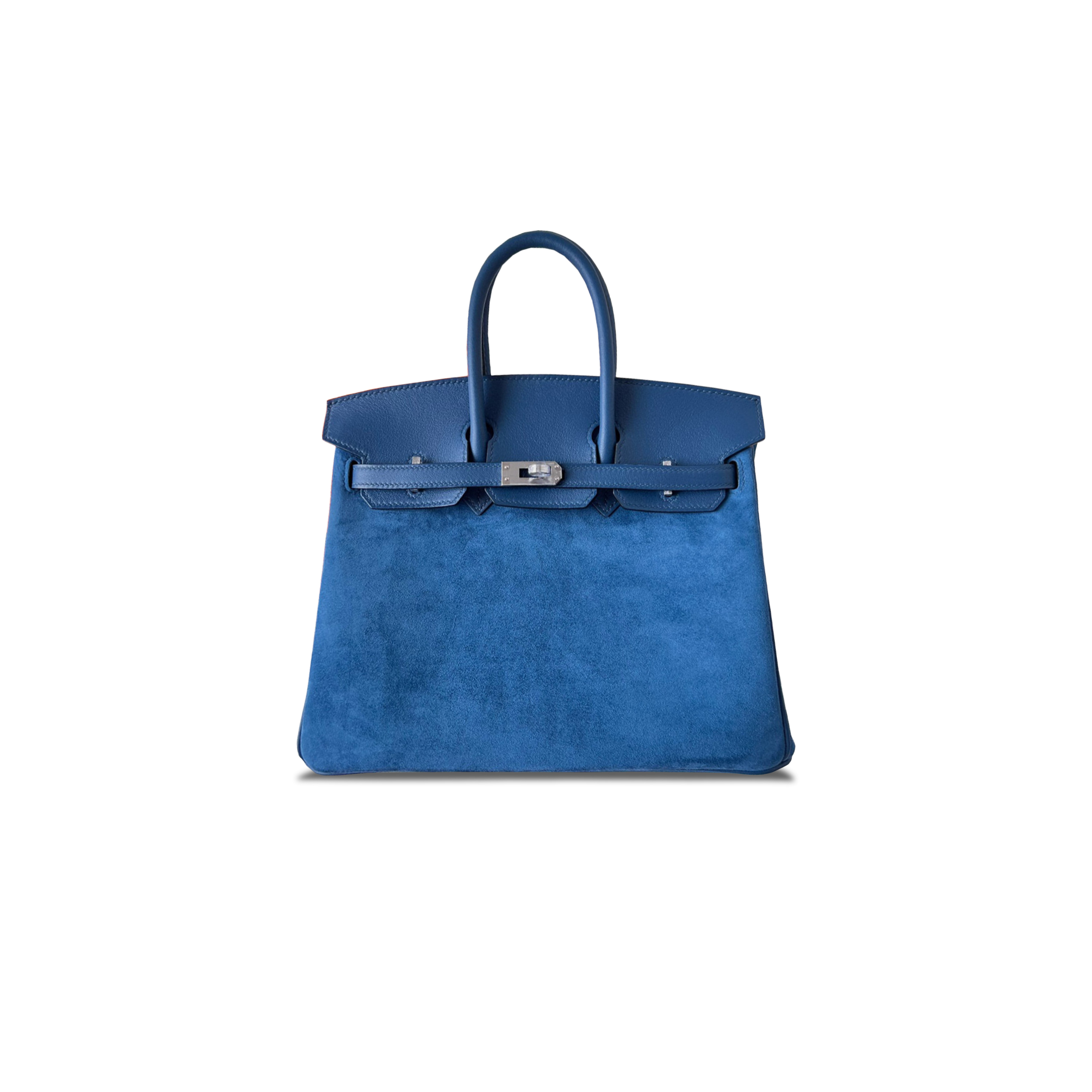 H**me5 BIRKIN 25 CHAMOIS ELECTRIC BLUE SILVER BUCKLE H028369CC88 (25*20*13cm) Master Quality