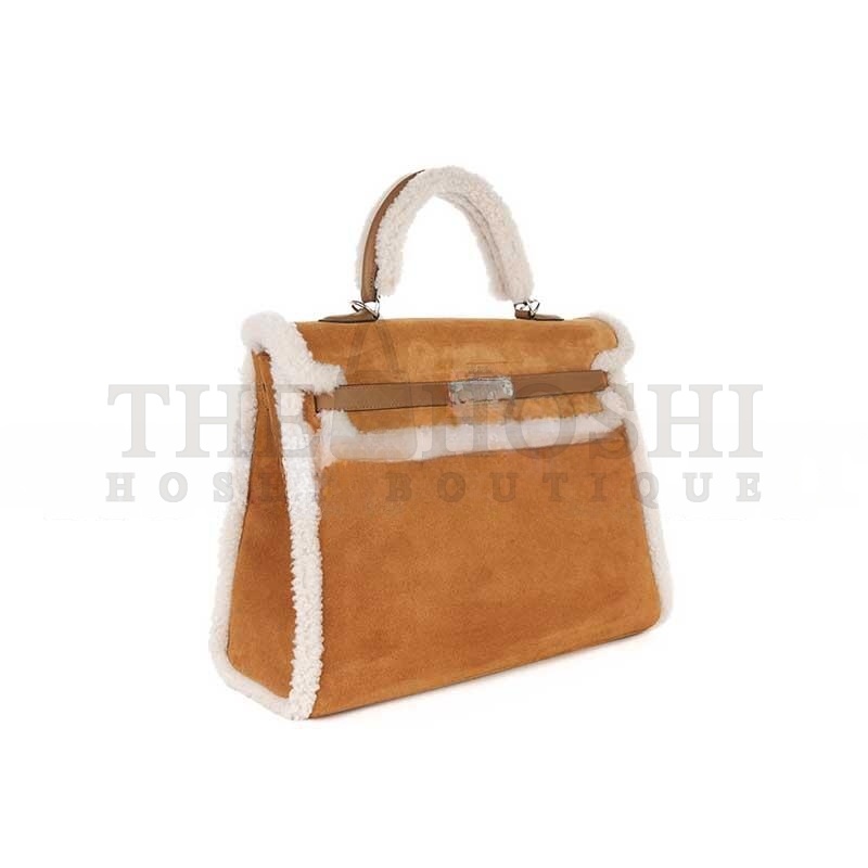 H**me5 KELLY 35 TEDDY PLUSH SWIFT CHAMOIS  ALEZAN PALLADIUM HARDWARE (35*25*12cm) Master Quality