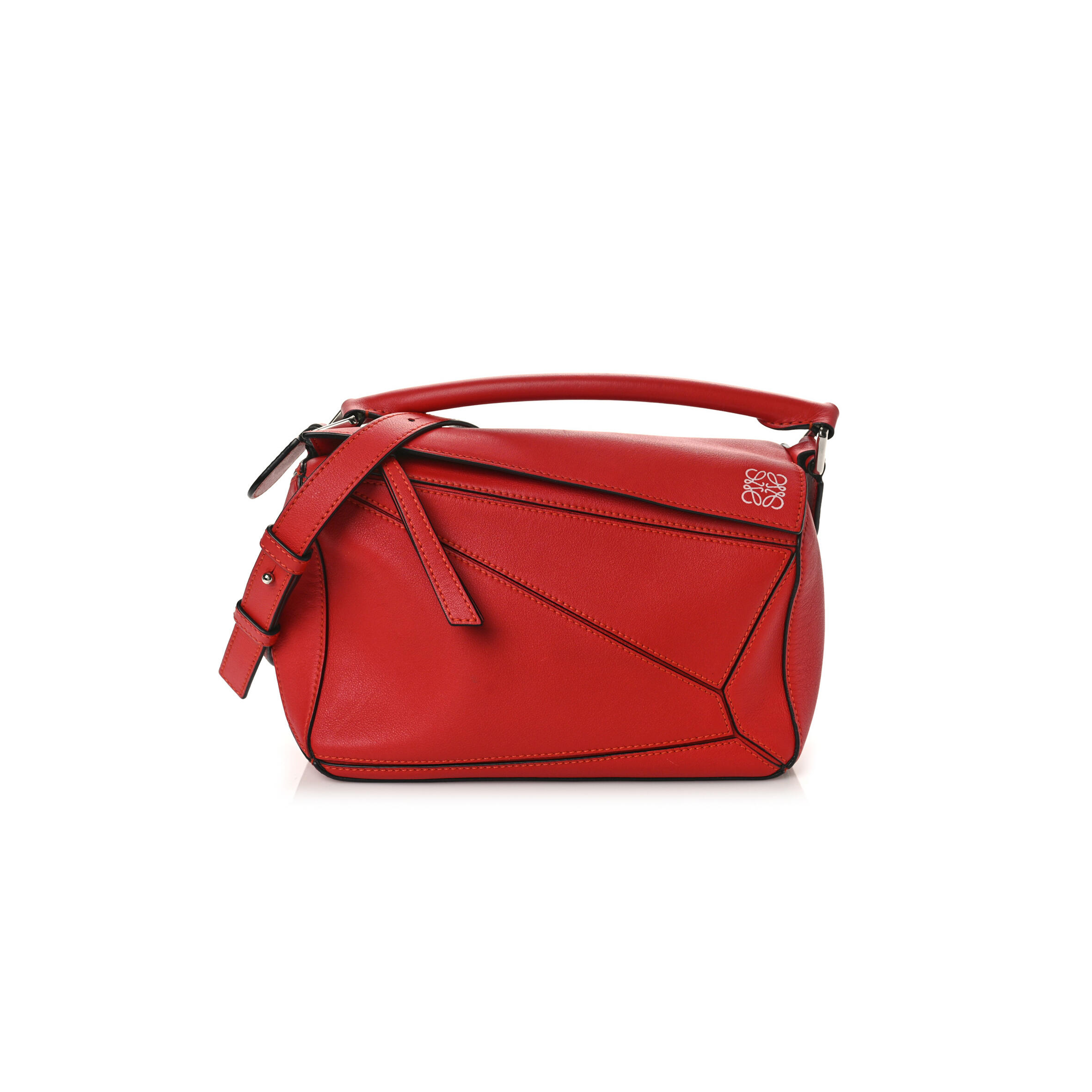 L0ew* CALFSKIN SMALL PUZZLE BAG SCARLET (24*16.5*10.5cm) Master Quality