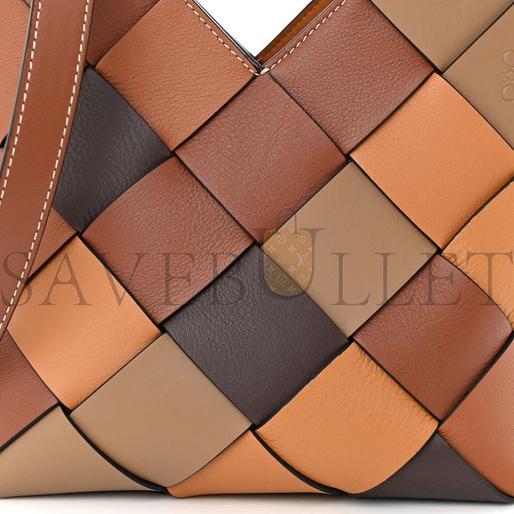 L0ew* CALFSKIN SMALL WOVEN BASKET SURPLUS BAG BROWN (23*22*15cm) Master Quality