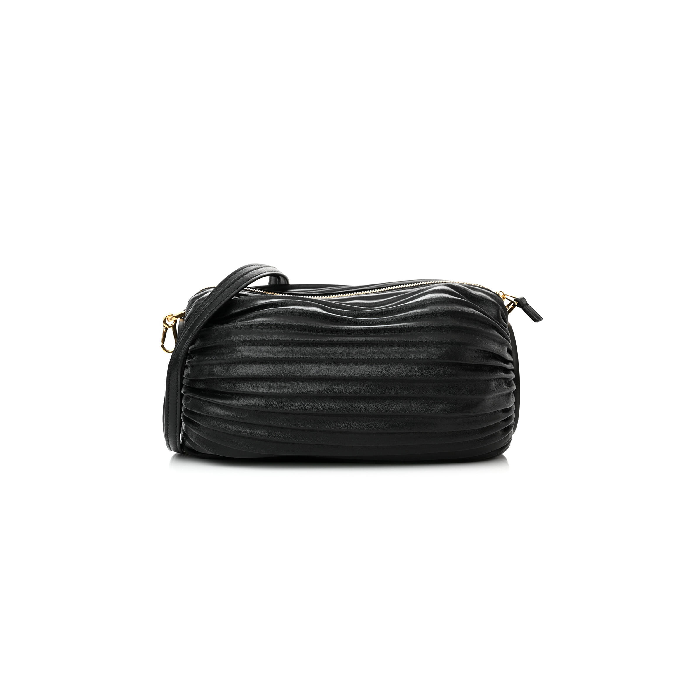 L0ew* LAMBSKIN PLEATED BRACELET POUCH SHOULDER BAG BLACK (25*9*9cm) Master Quality