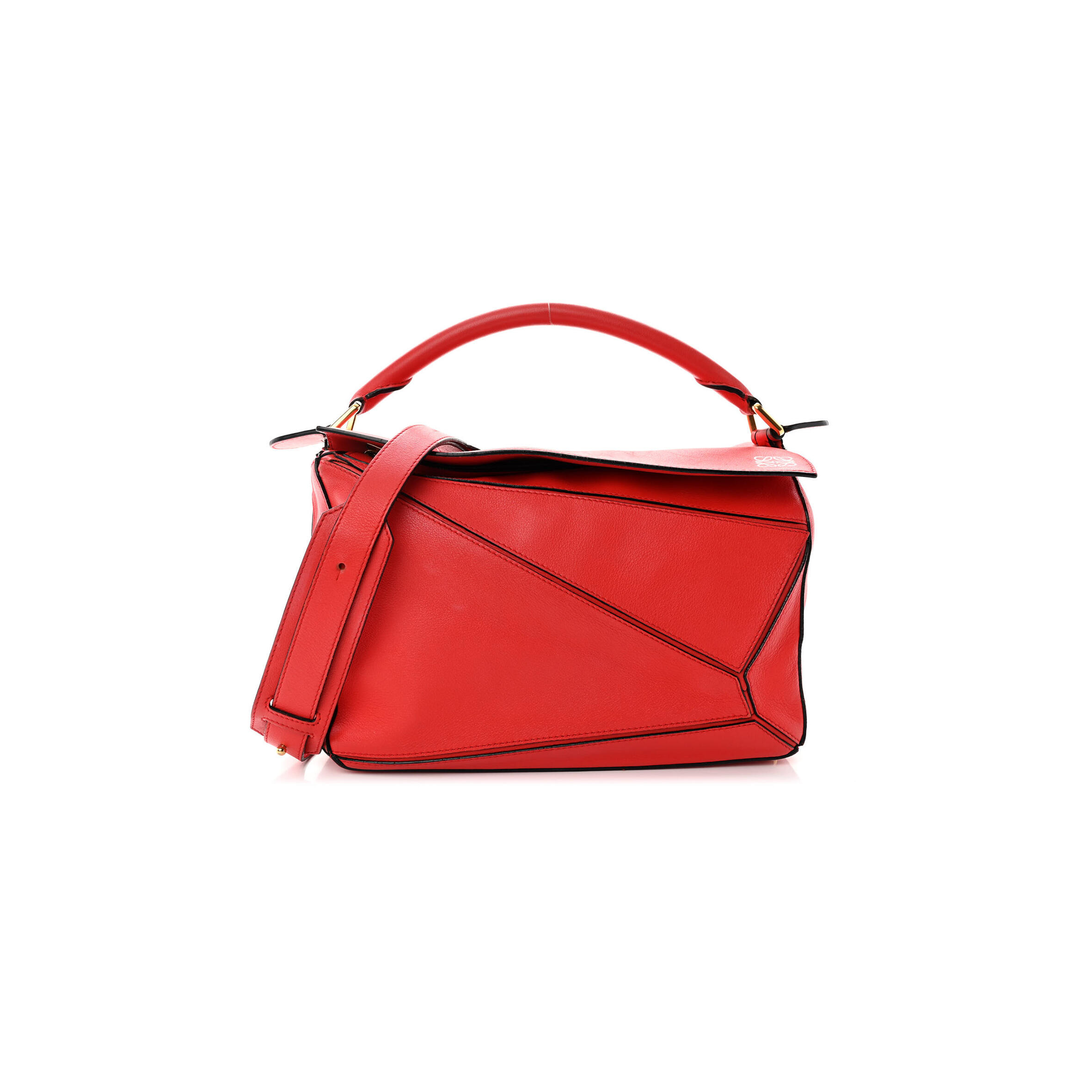 L0ew* CALFSKIN MEDIUM PUZZLE BAG SCARLET (29*19.5*14cm) Master Quality