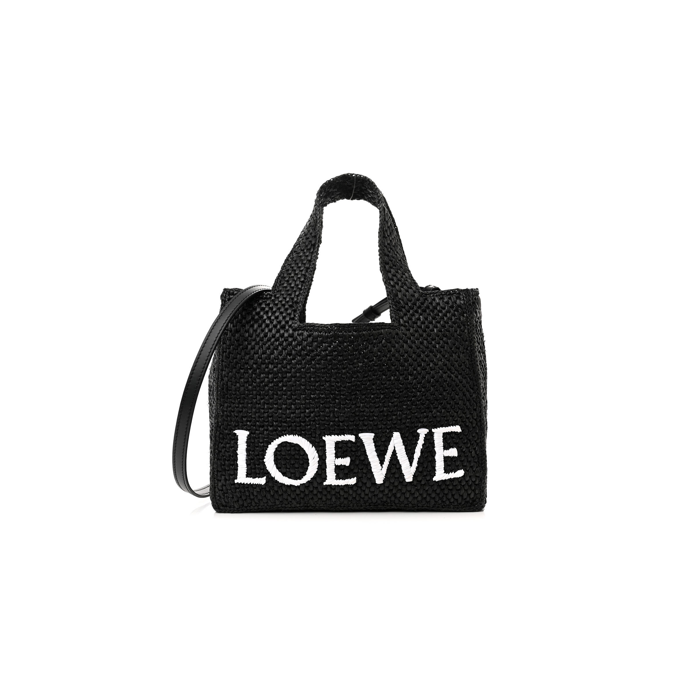 L0ew* RAFFIA SMALL PAULA IBIZA LOGO TOTE BLACK WHITE (23*19*10cm) Master Quality