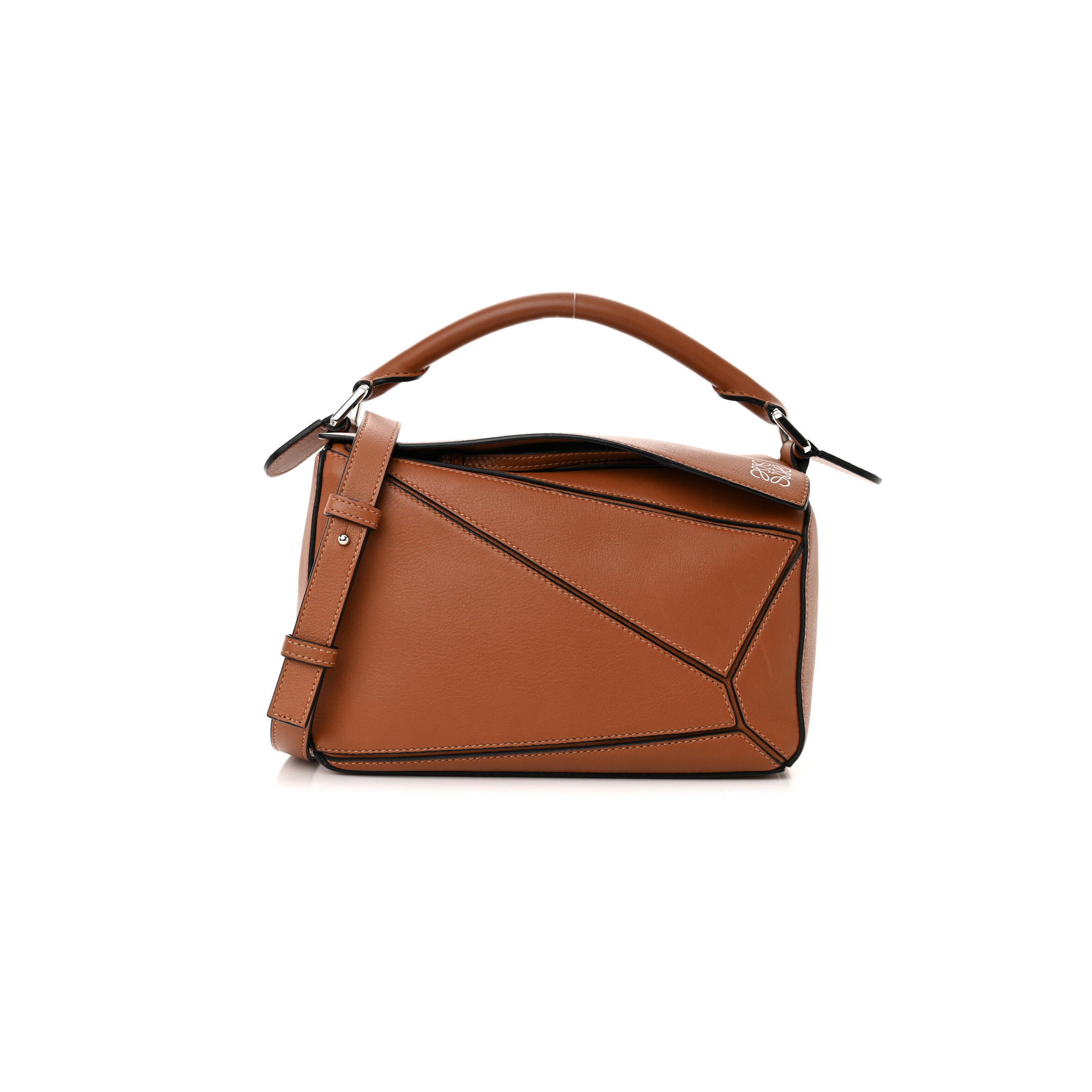 L0ew* CALFSKIN SMALL PUZZLE BAG TAN (24*16.5*10.5cm) Master Quality