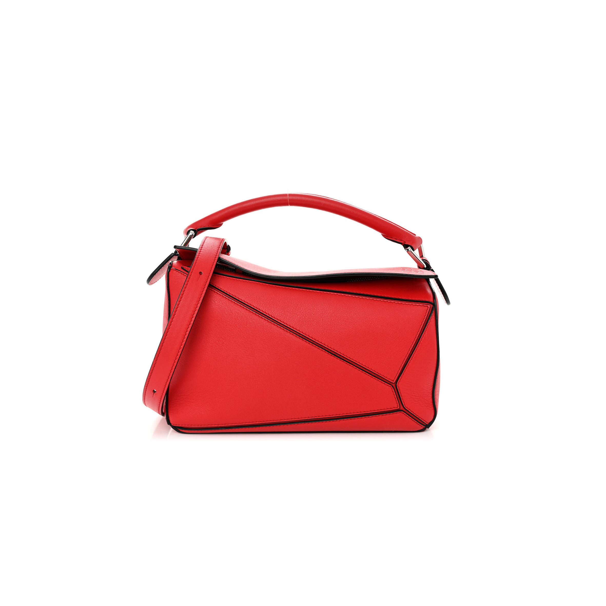 L0ew* CALFSKIN SMALL PUZZLE BAG SCARLET (24*16.5*10.5cm) Master Quality