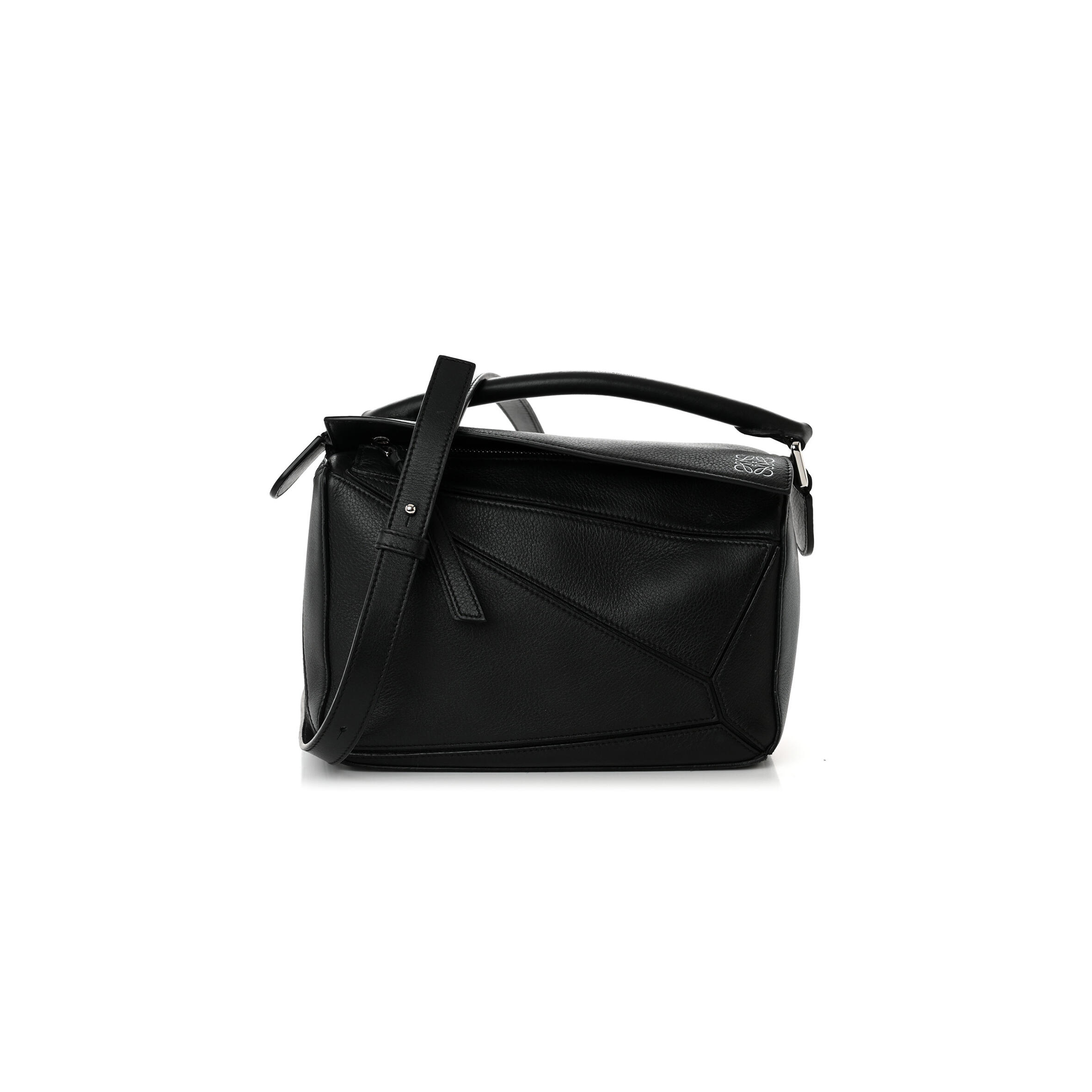 L0ew* CALFSKIN MEDIUM PUZZLE BAG BLACK (24*16.5*10.5cm) Master Quality