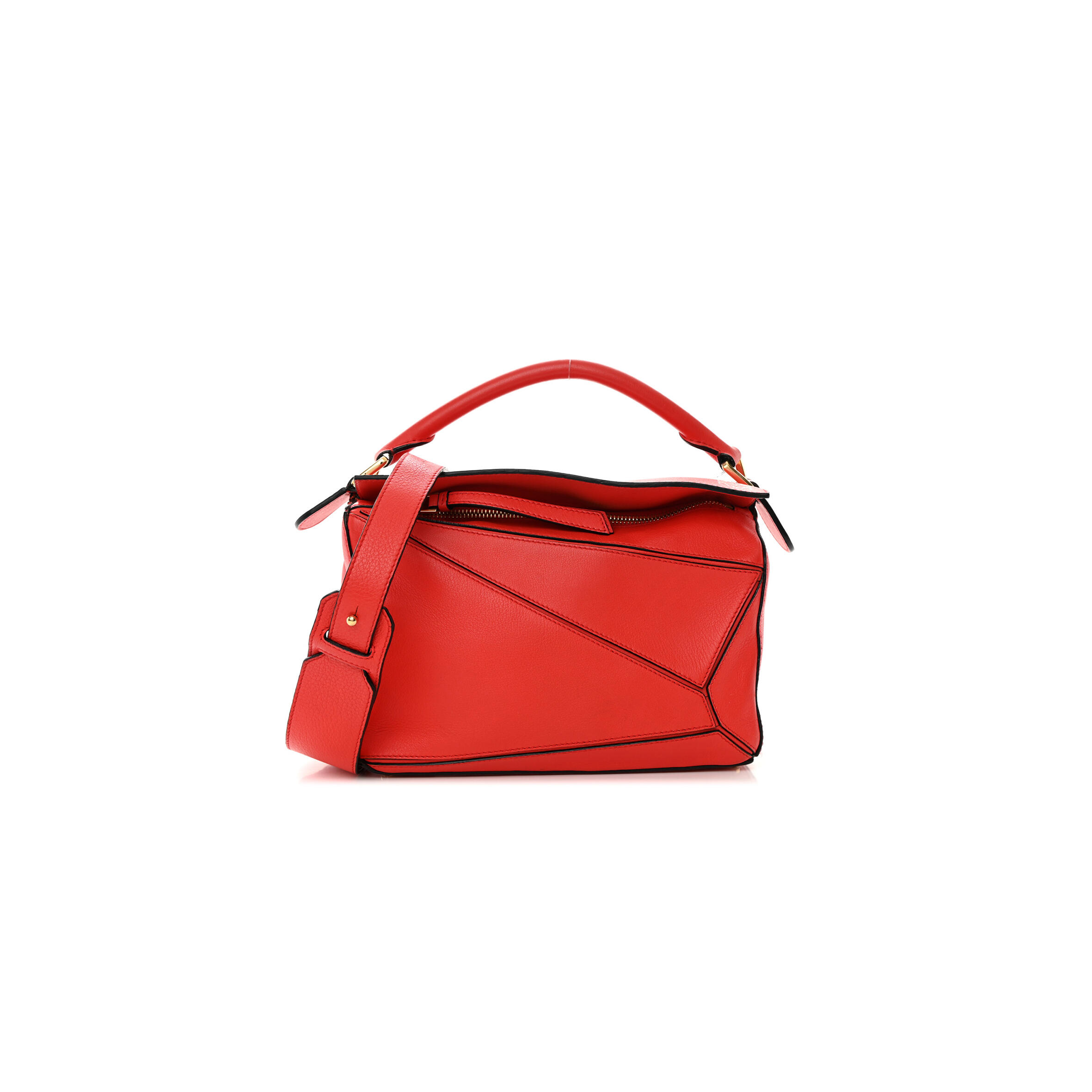 L0ew* CALFSKIN SMALL PUZZLE BAG SCARLET (24*16.5*10.5cm) Master Quality
