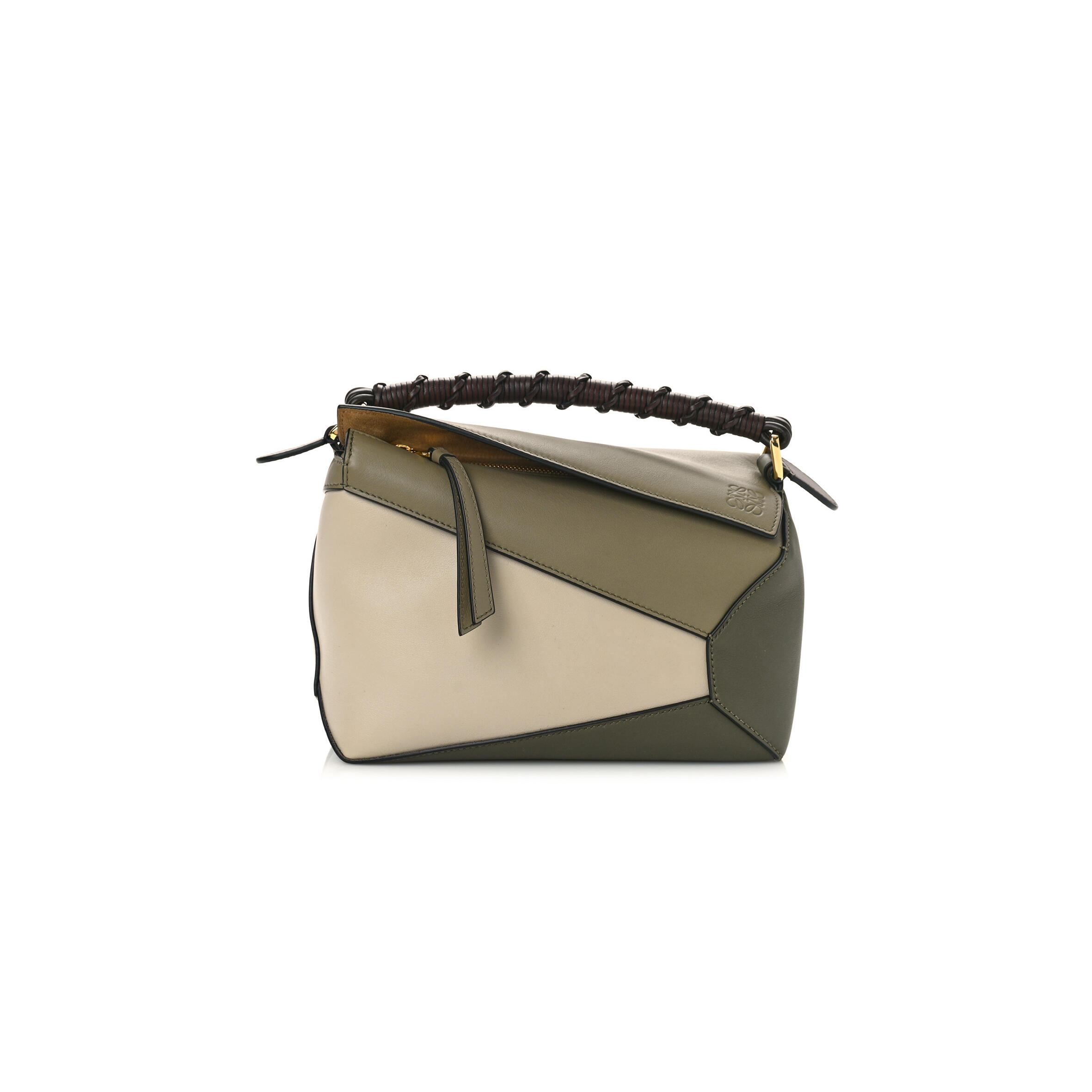 L0ew* CALFSKIN SMALL PUZZLE EDGE BAG LAUREL GREEN LIGHT OAT (24*19*10cm) Master Quality