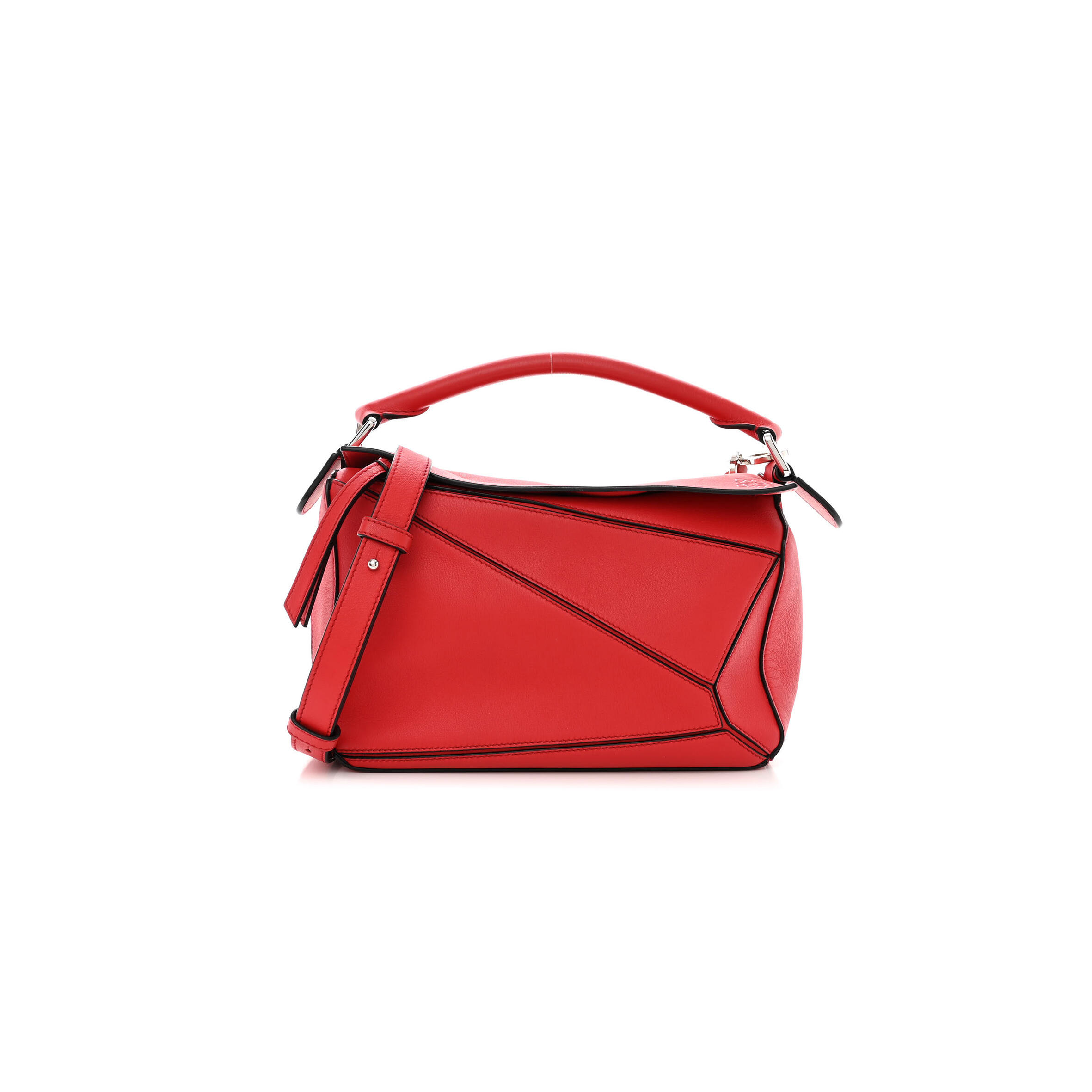 L0ew* CALFSKIN SMALL PUZZLE BAG SCARLET (24*16.5*10.5cm) Master Quality